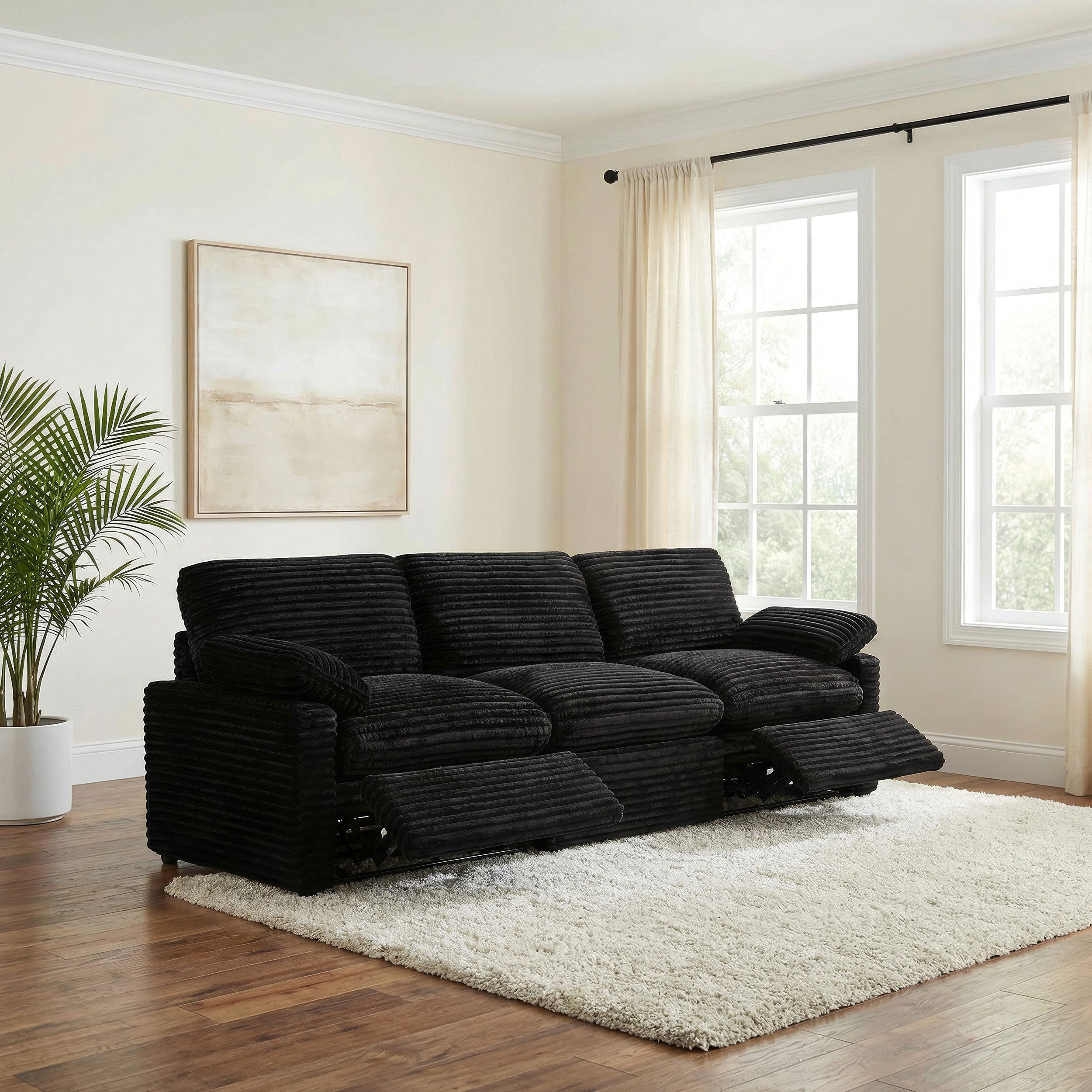 Collins Contemporary 7-Piece Modular Power Reclining Sectional Sofa in Black Corduroy Fabric