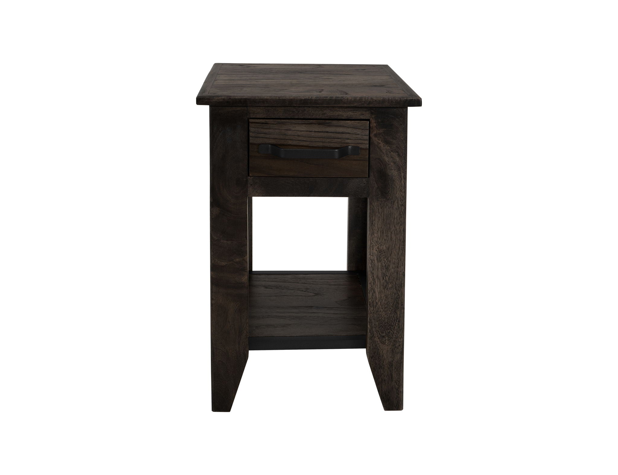 Teak Chairside Table Oil Black – 1 Drawer