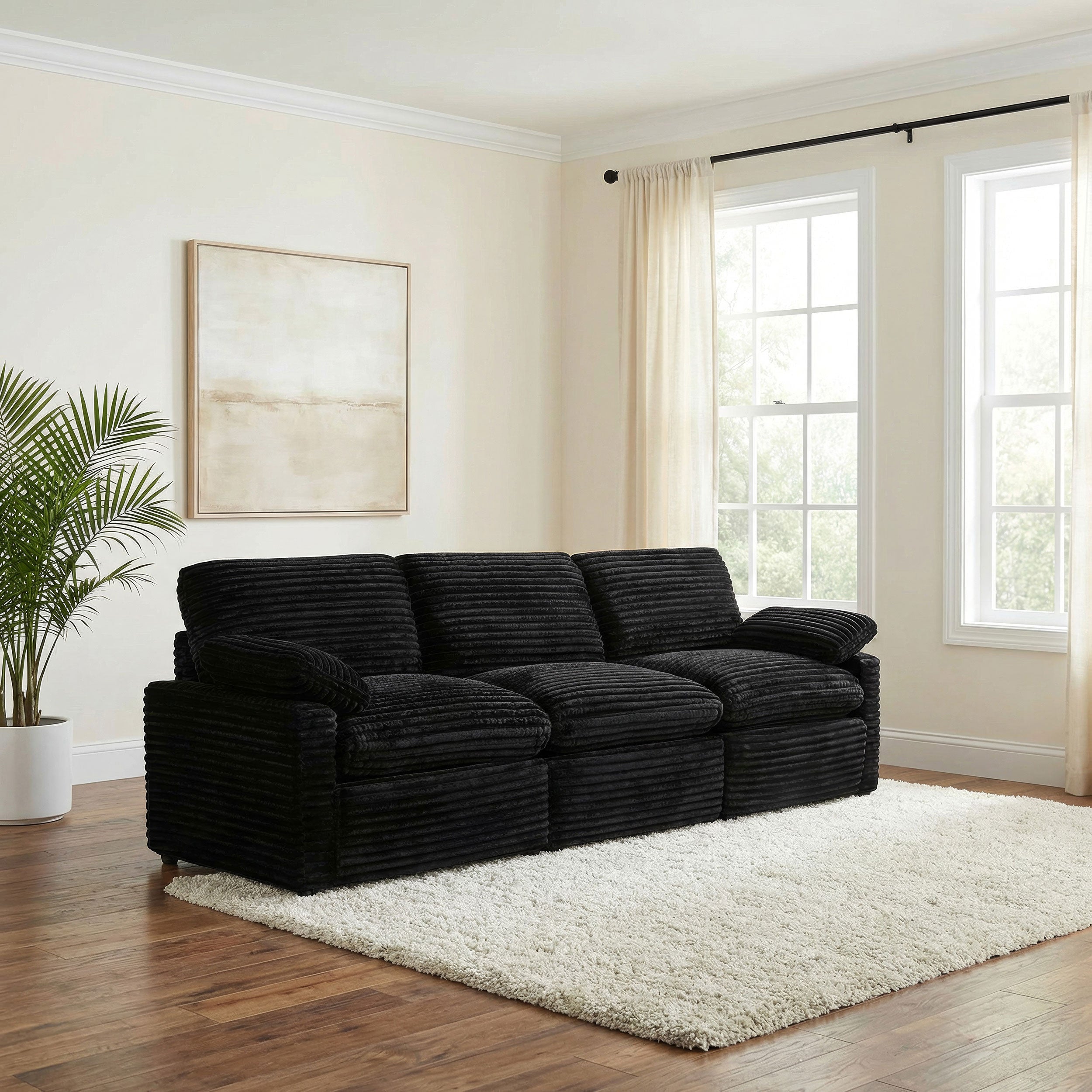 Collins Contemporary 7-Piece Modular Power Reclining Sectional Sofa in Black Corduroy Fabric