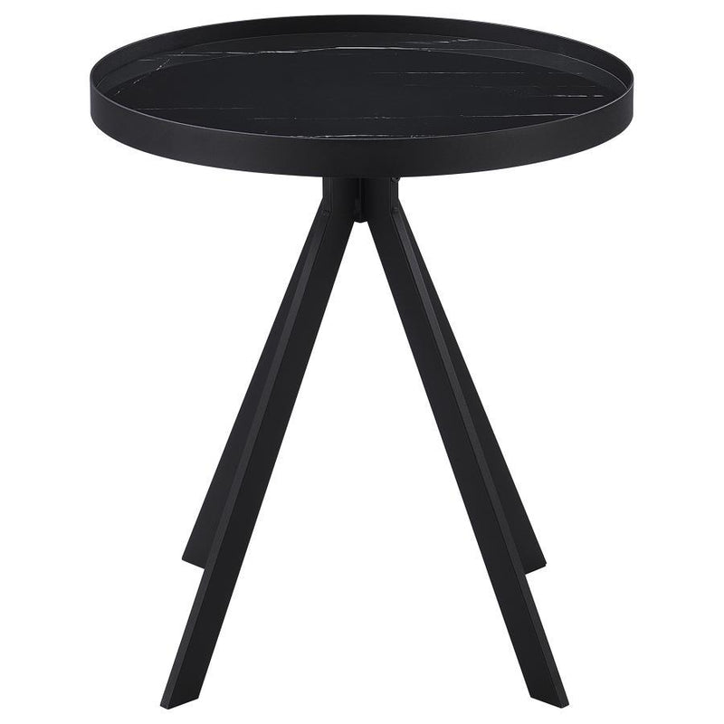 Briggs Round Marble Printed Glass Top End Side Table