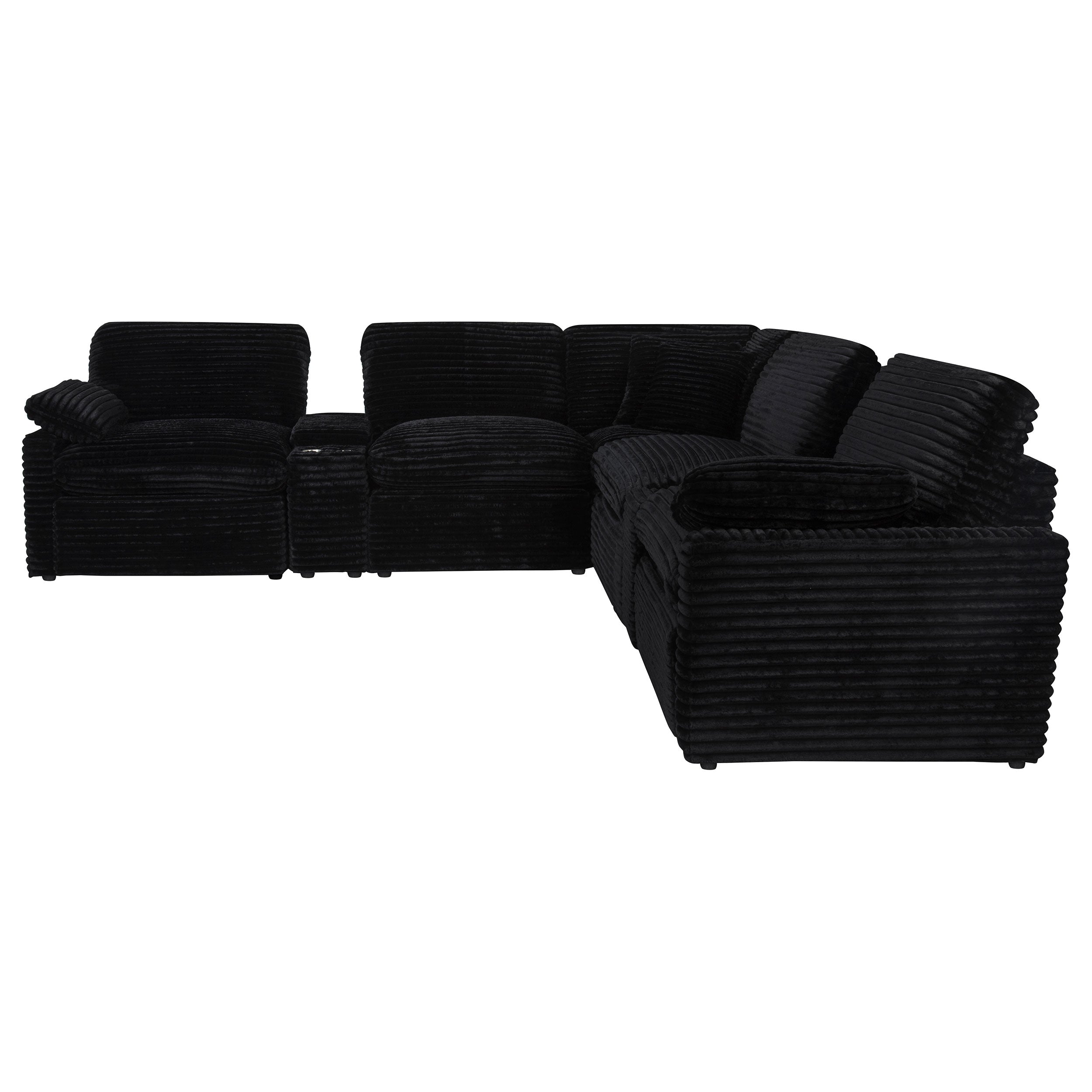 Collins Contemporary 6-Piece Modular Power Reclining Sectional Sofa in Black Corduroy Fabric