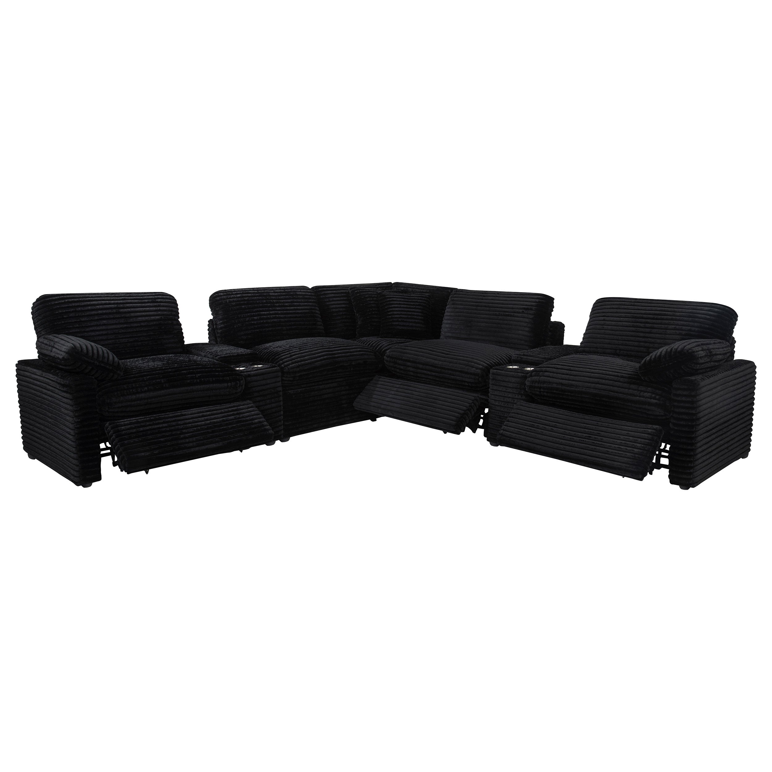 Collins Contemporary 6-Piece Modular Power Reclining Sectional Sofa in Black Corduroy Fabric