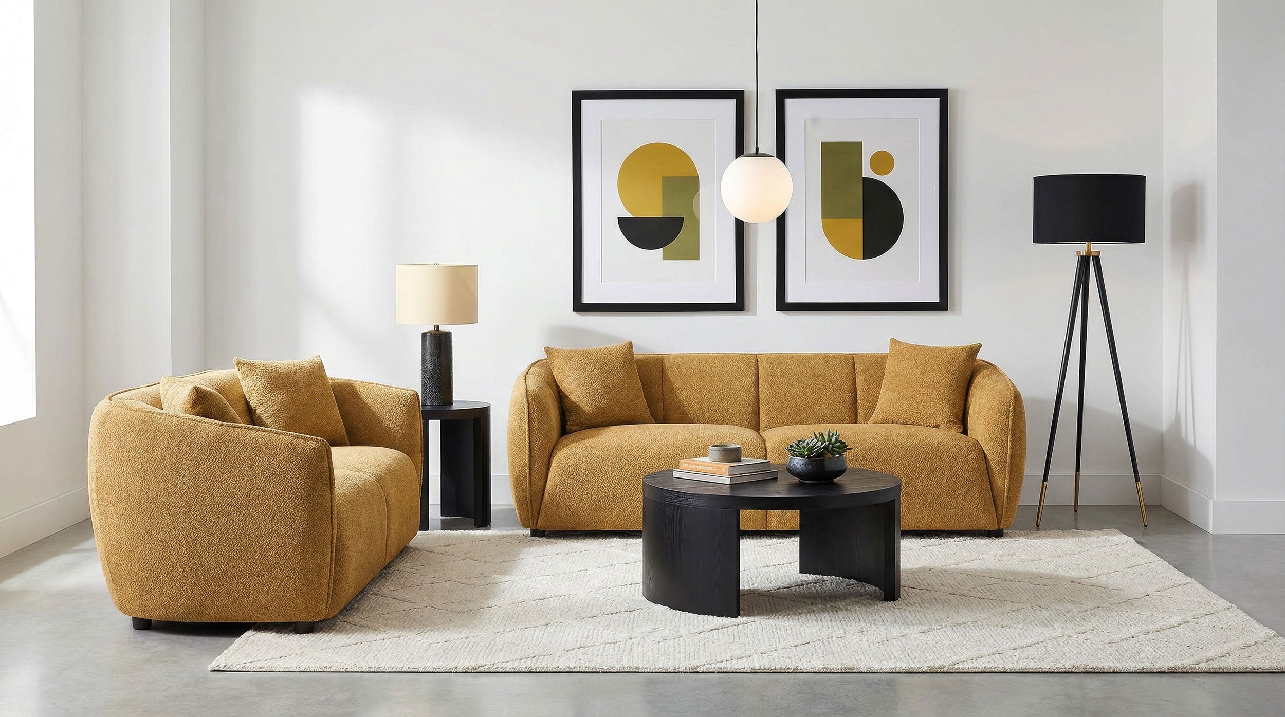 Aleisha Mustard Yellow Fabric Upholstered Loveseat
