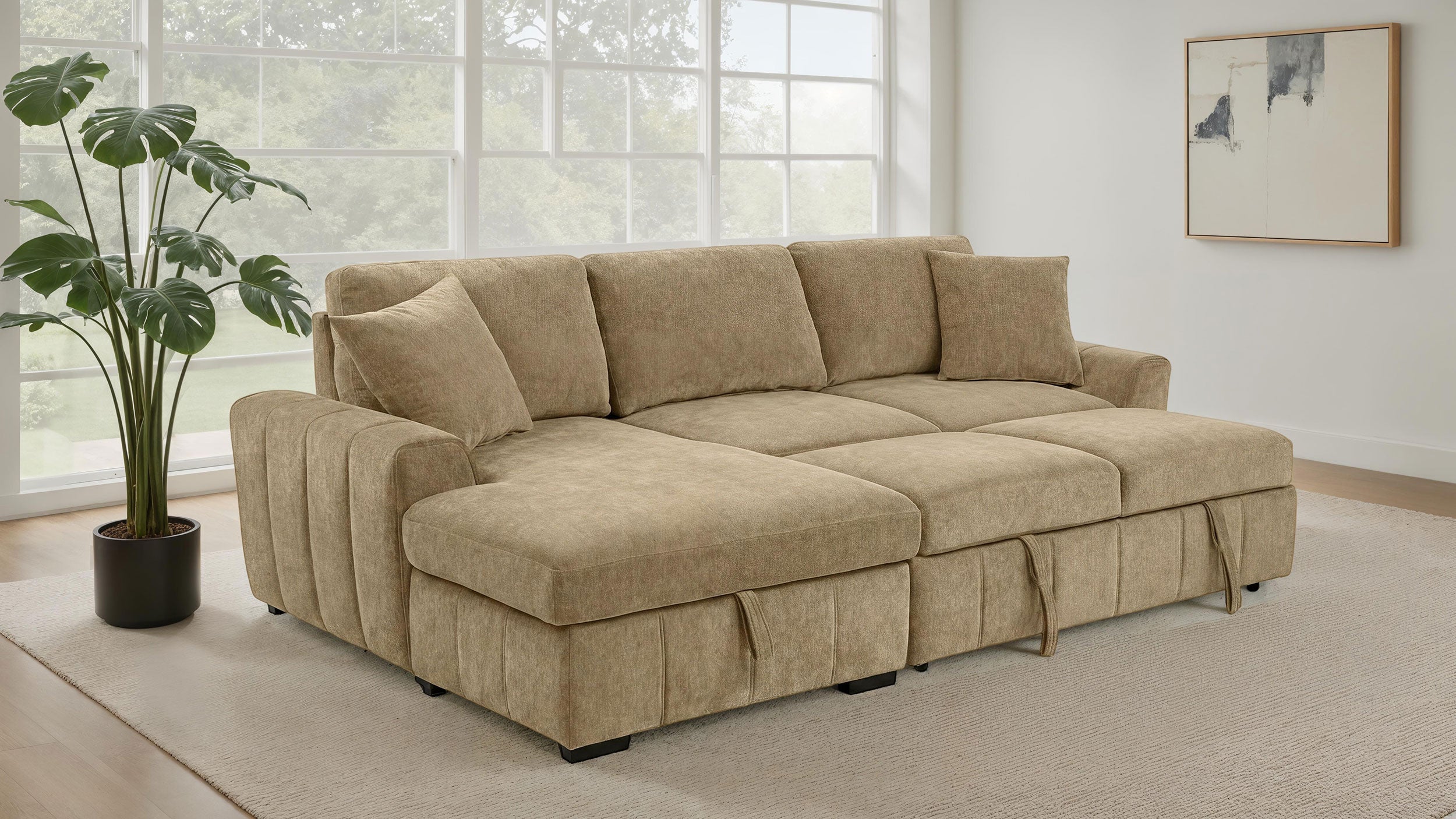 Pastrana Upholstered Sleeper Sectional Sofa Camel