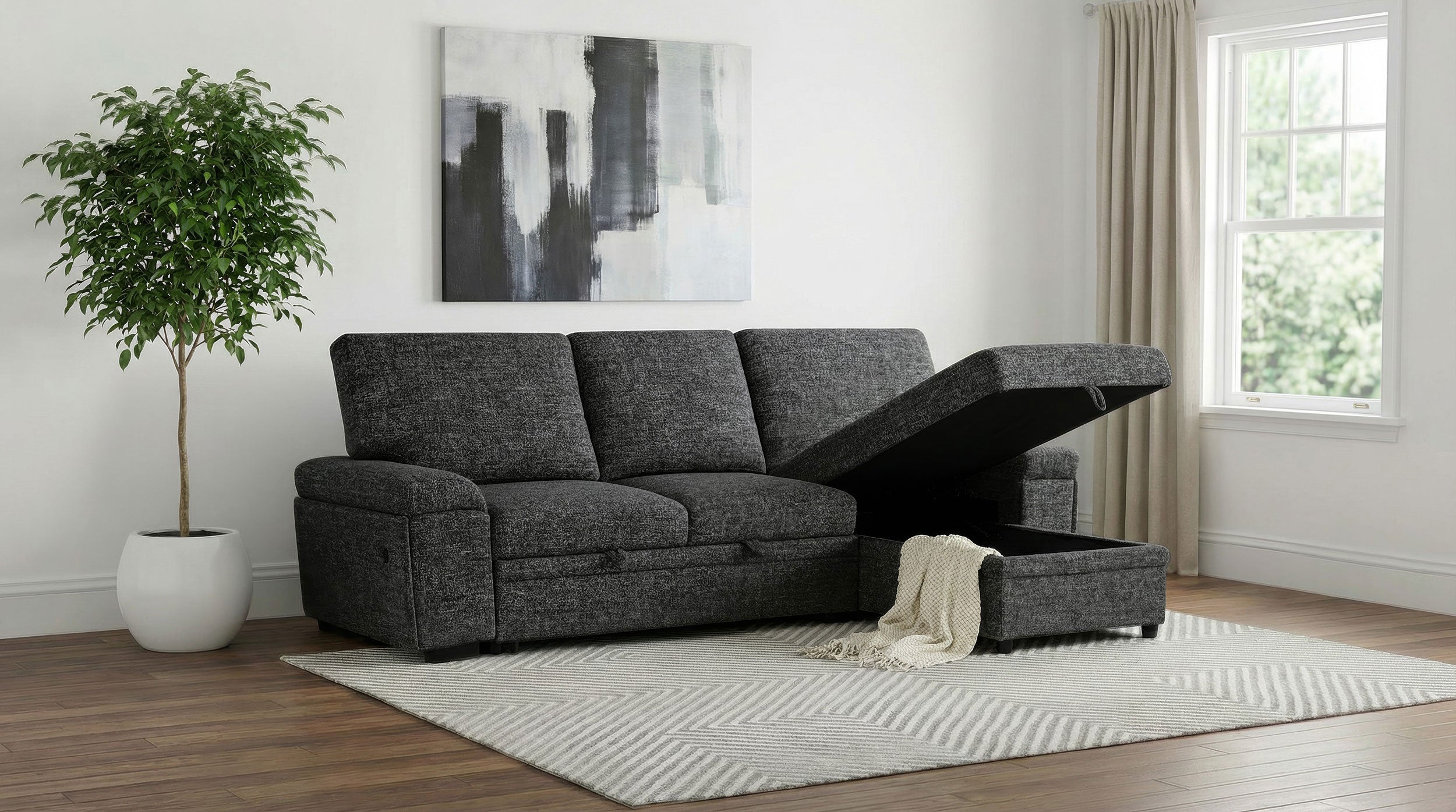 Demko Sleeper Sectional Sofa with Speaker & Storage Chaise