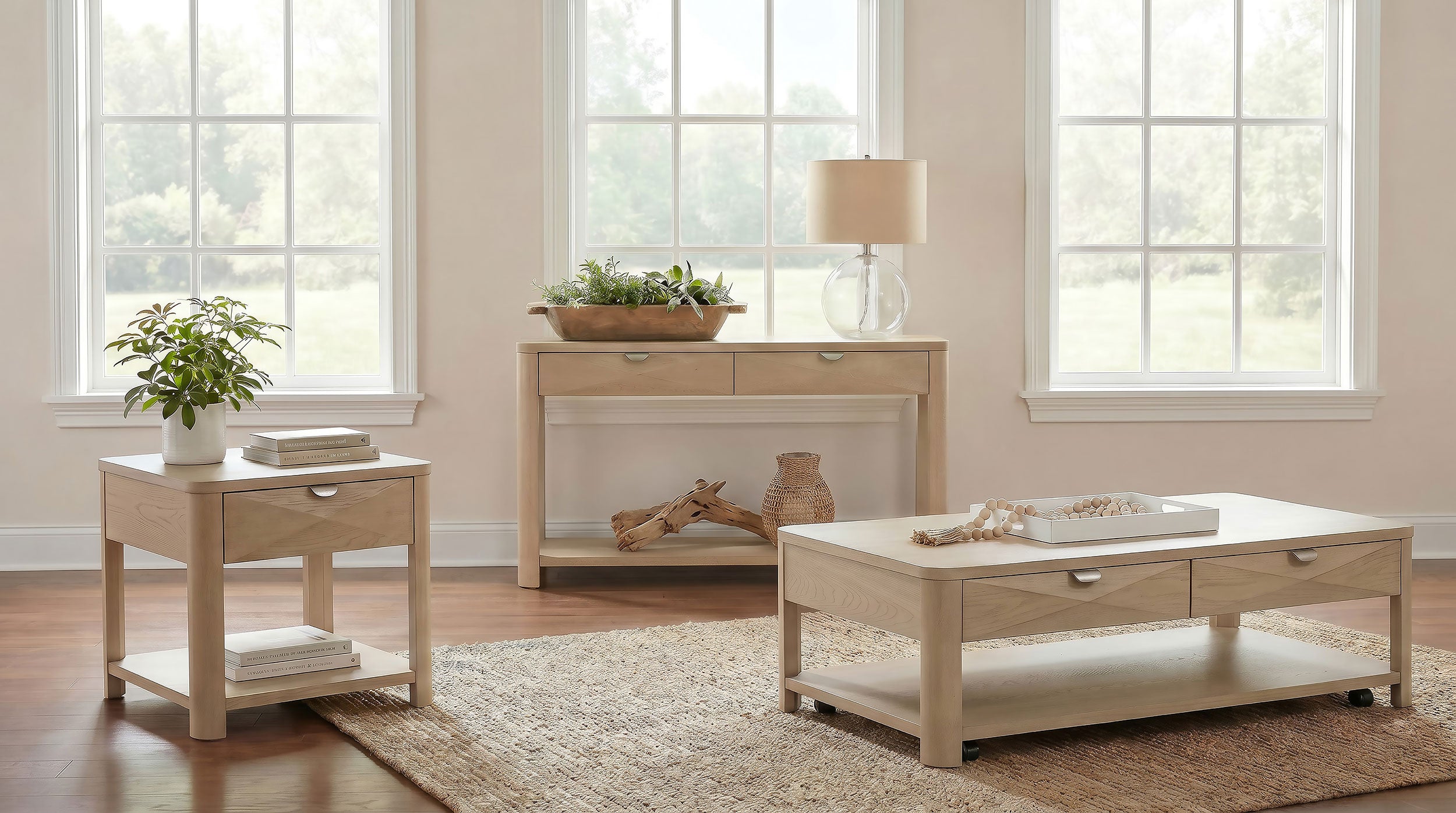 Marcelo Contemporary Faceted Drawer Golden Oak Sofa Console Table