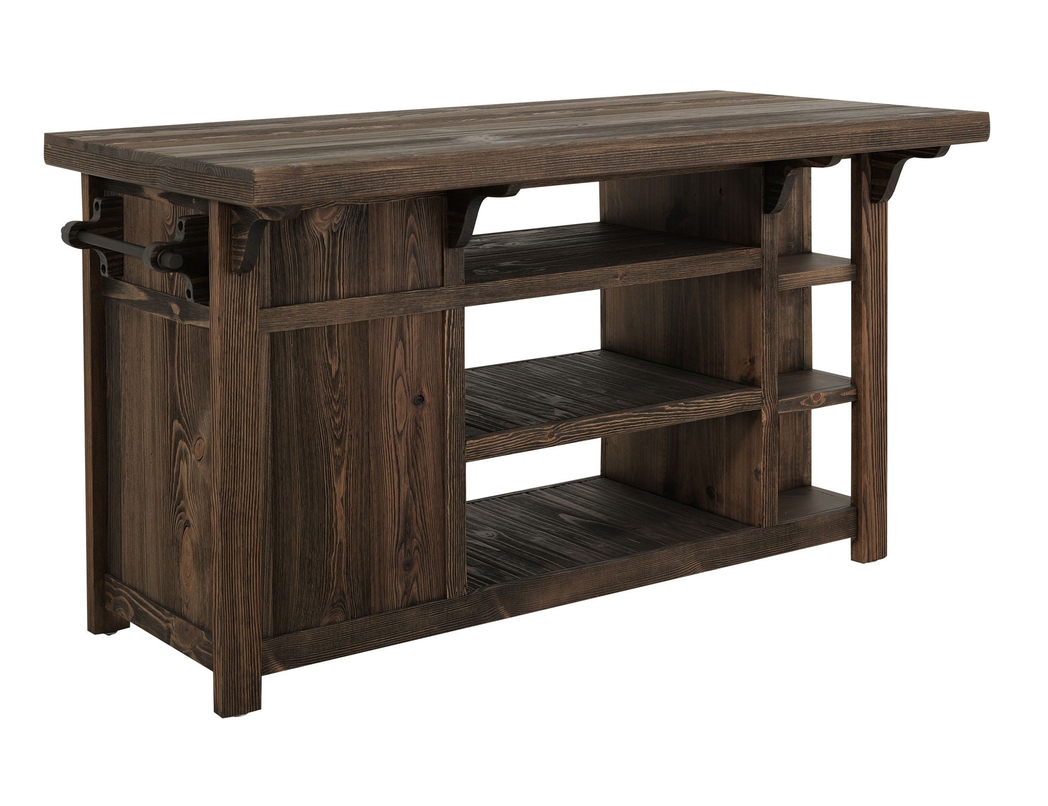 Dutton Kitchen Island in Rookwood Brown with 2 Drawers