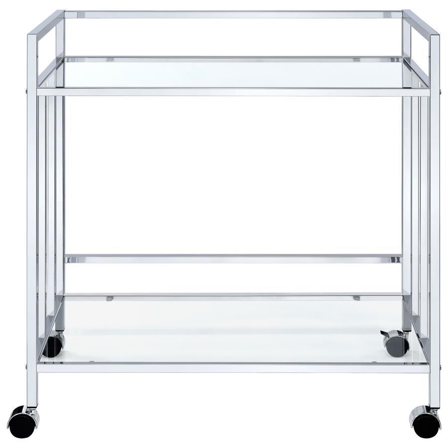Cara 2-Tier Rectangular Glass Shelf Metal Bar Cart