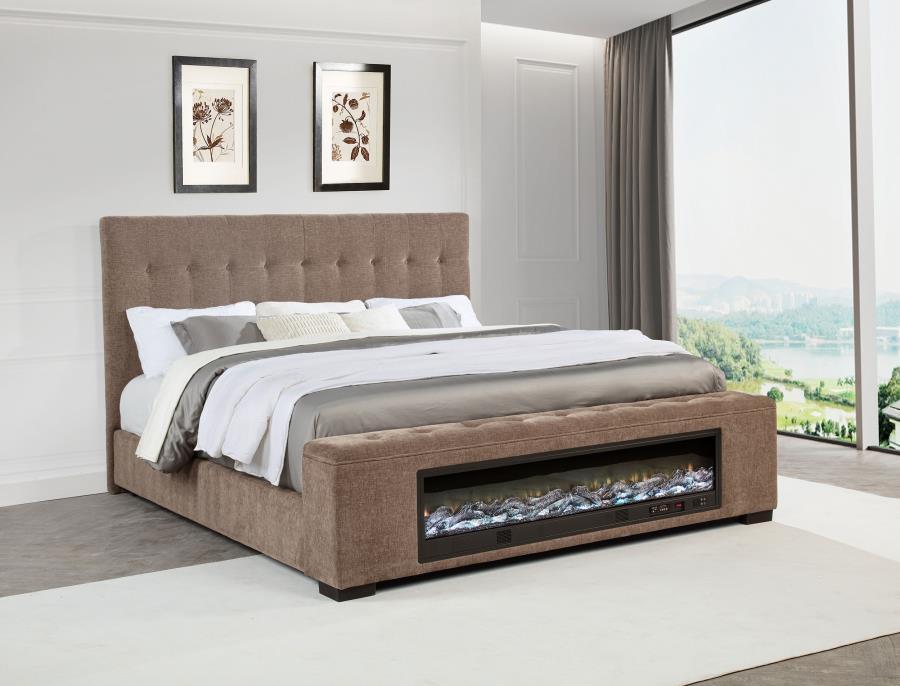 Senna Upholstered Audio Flame Visualizer Bed in Brown
