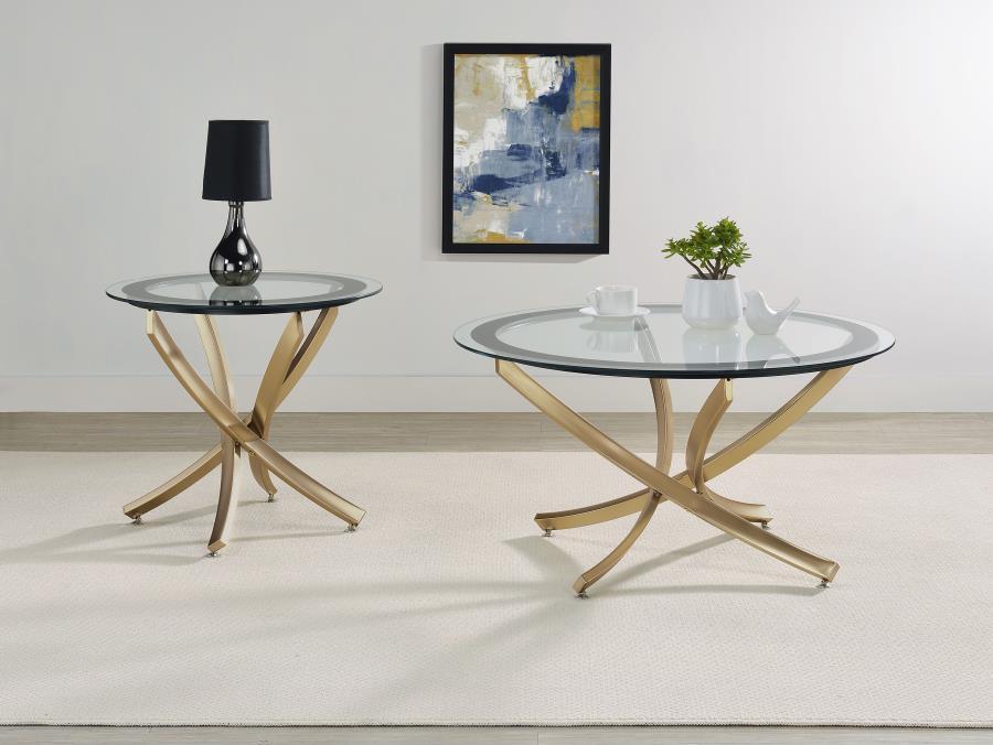 Brooke 2-Piece Round Glass Top Coffee Table Set