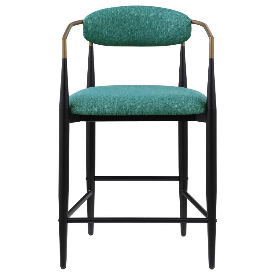 Set of 2 Green Upholstered Metal Counter Height Bar Stools