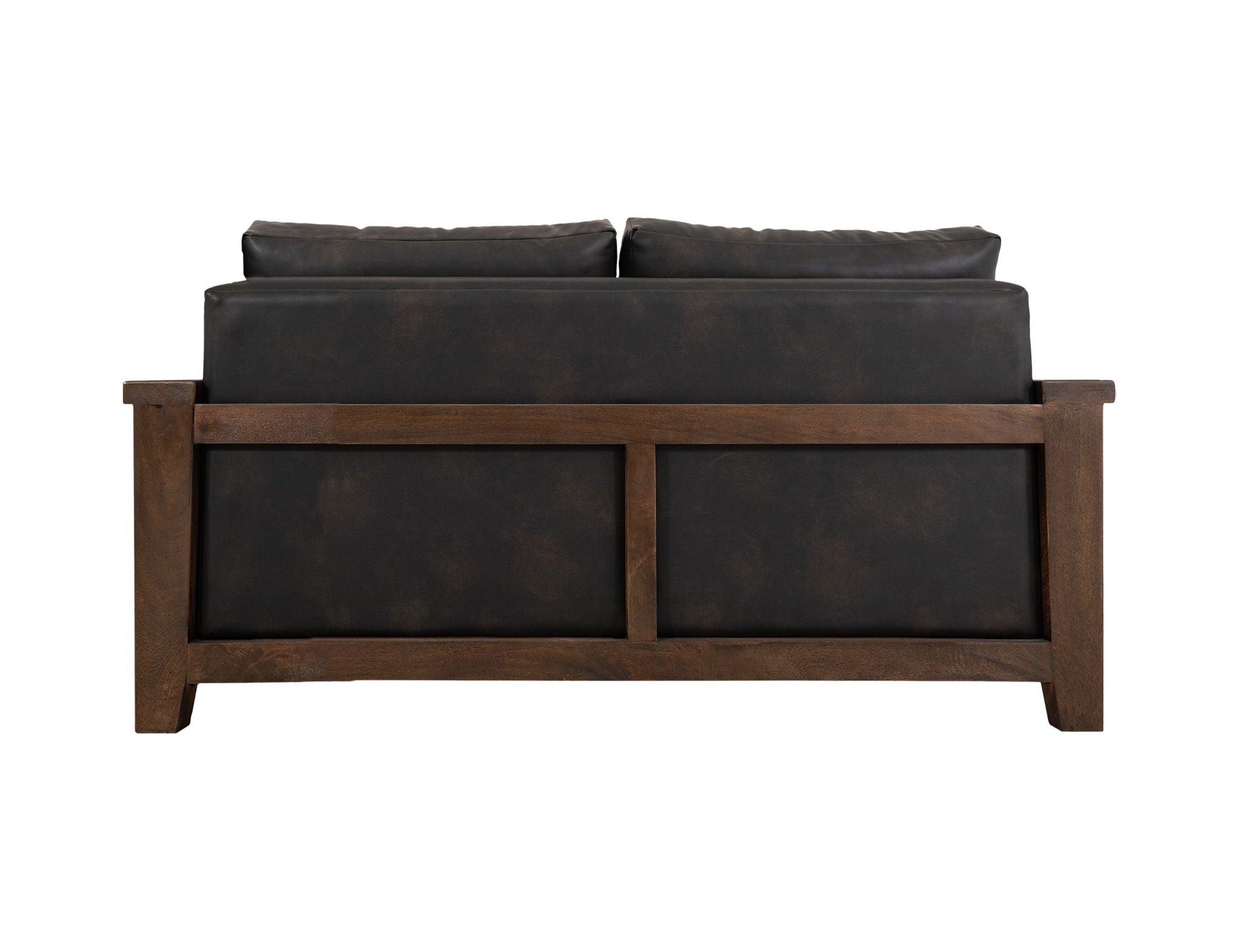 Walnut Loveseat in Licorice Black Faux Leather