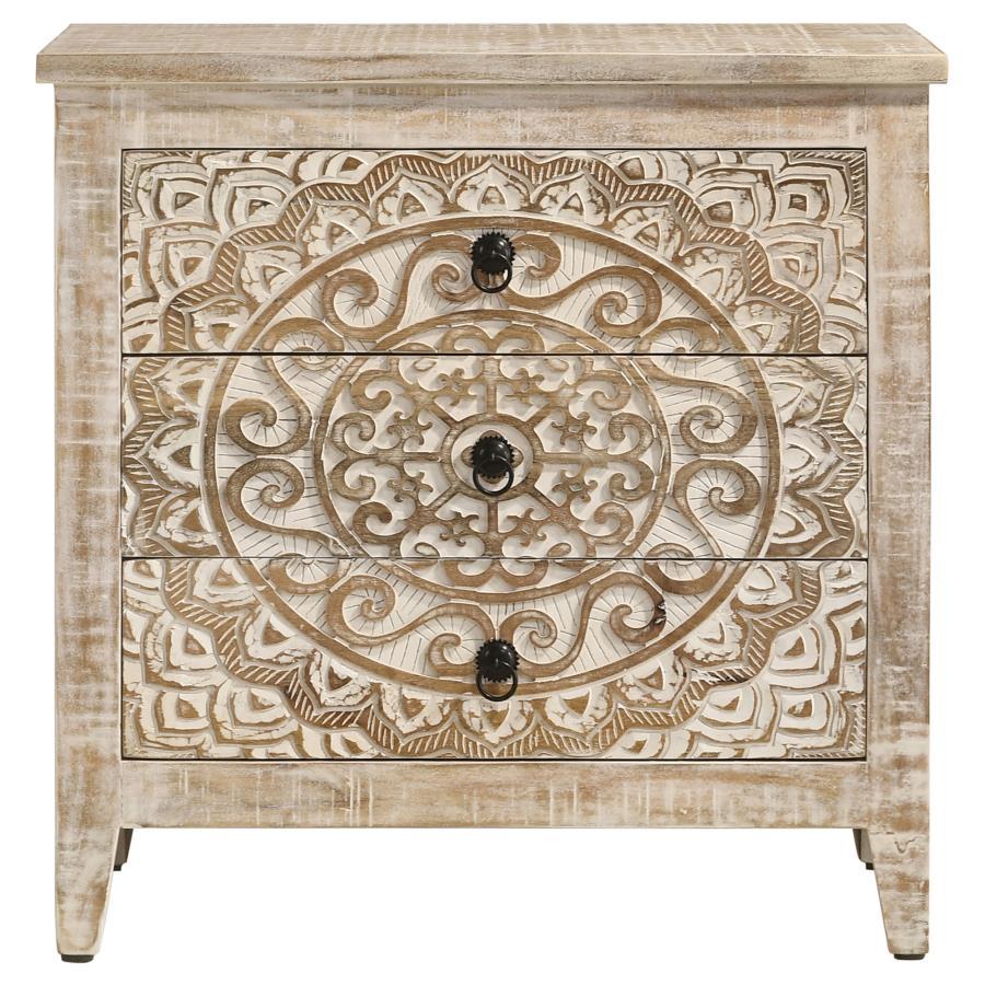 Mariska - 3-Drawer Wood Mandala Cabinet