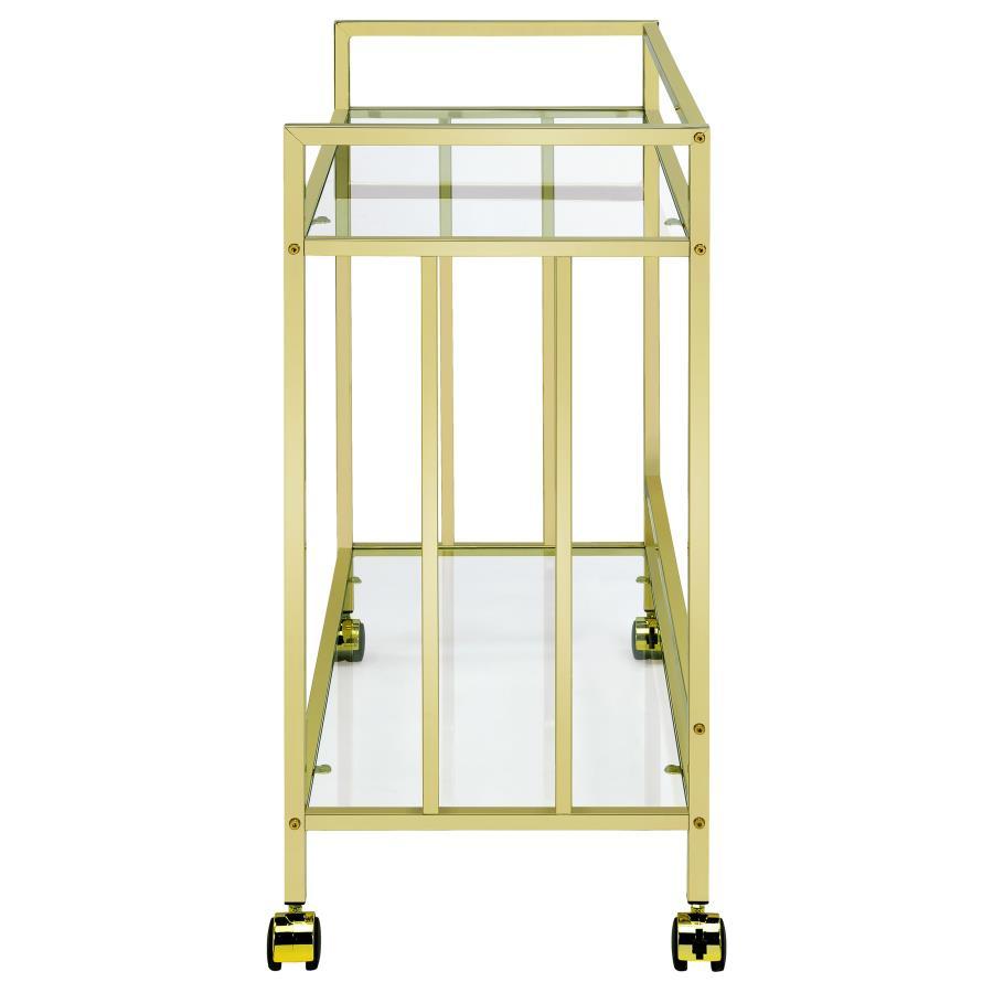 Cara 2-Tier Rectangular Glass Shelf Metal Bar Cart