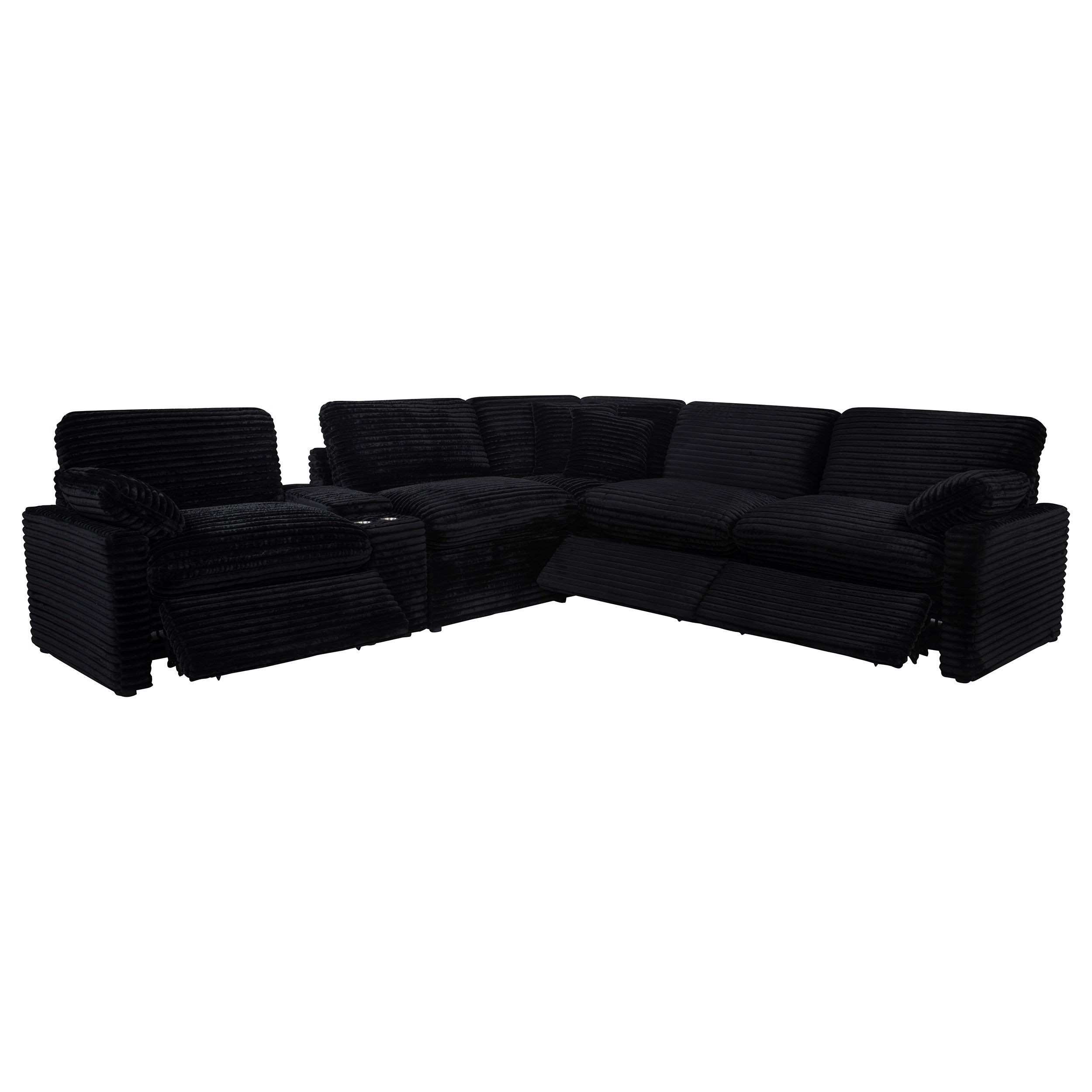 Collins Contemporary 5-Piece Modular Power Reclining Sectional Sofa in Black Corduroy Fabric