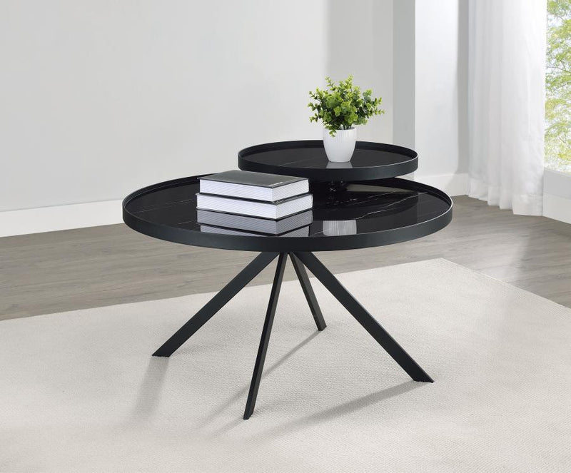 Briggs Round Marble Printed Glass Top Coffee Table