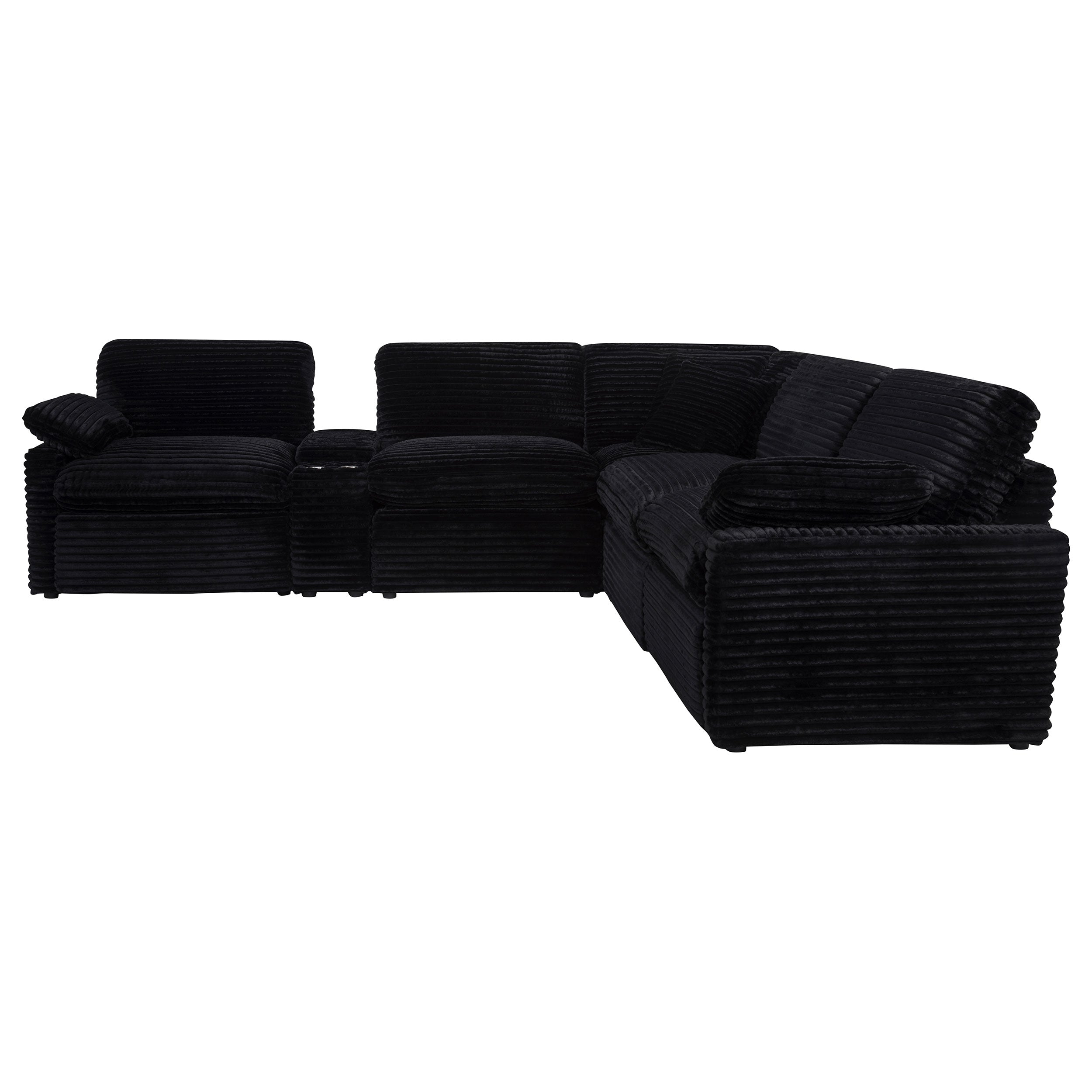 Collins Contemporary 5-Piece Modular Power Reclining Sectional Sofa in Black Corduroy Fabric