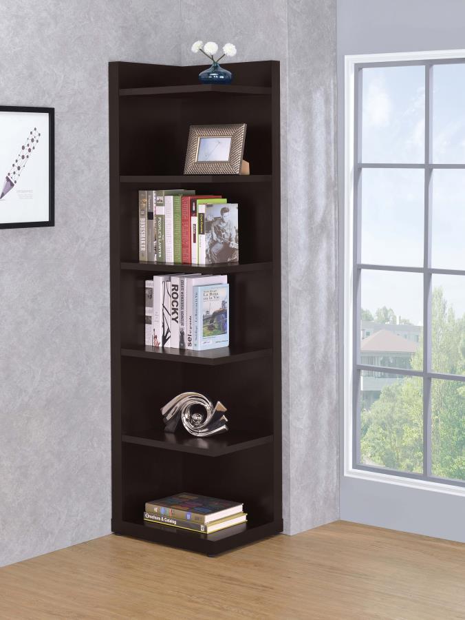 6-Shelf Corner Bookcase in Cappuccino