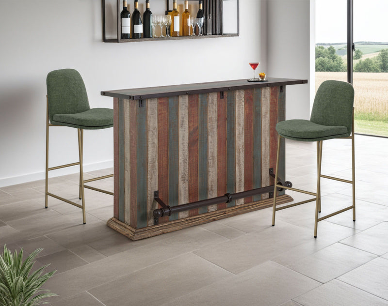 Antique Multicolor Rustic Pine Wood Bar