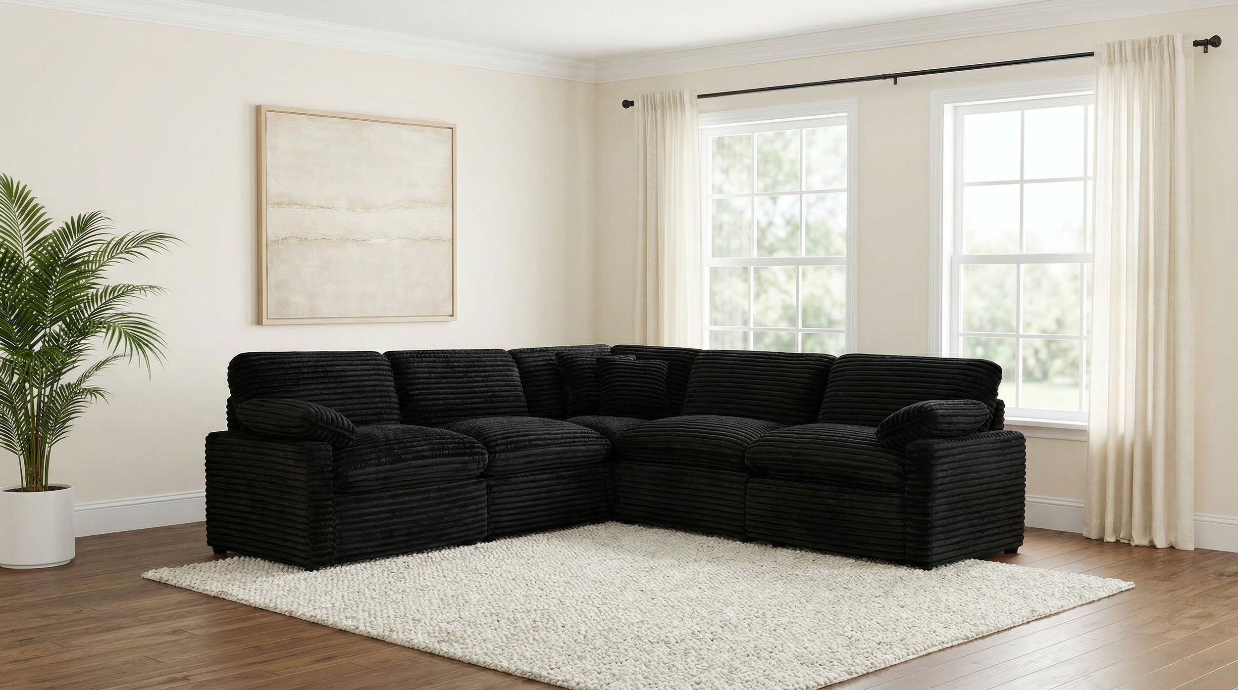 Collins Contemporary Modular Power Reclining Sectional Sofa in Black Corduroy Fabric