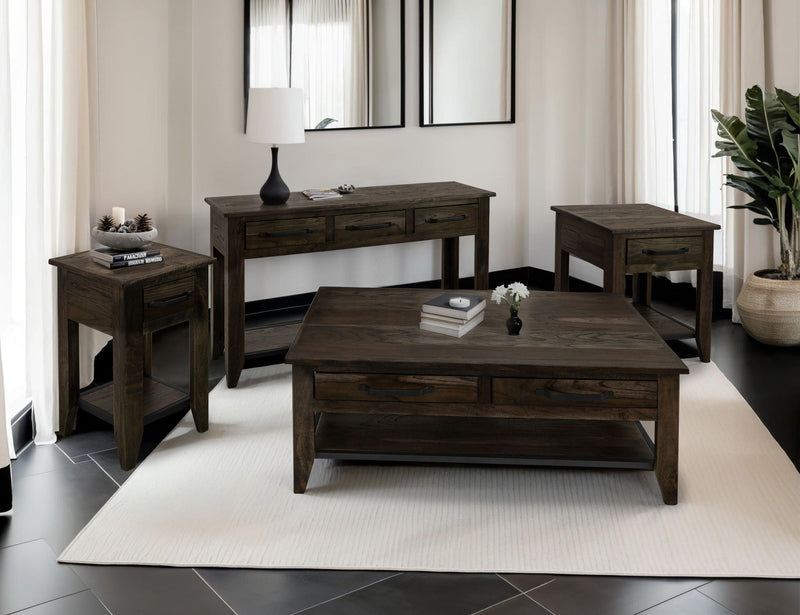 Teak Sofa Table 3 Drawer & 1 Shelf Oil Black