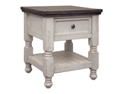 Stone End Table with 1 Drawer and Slatted Shelf