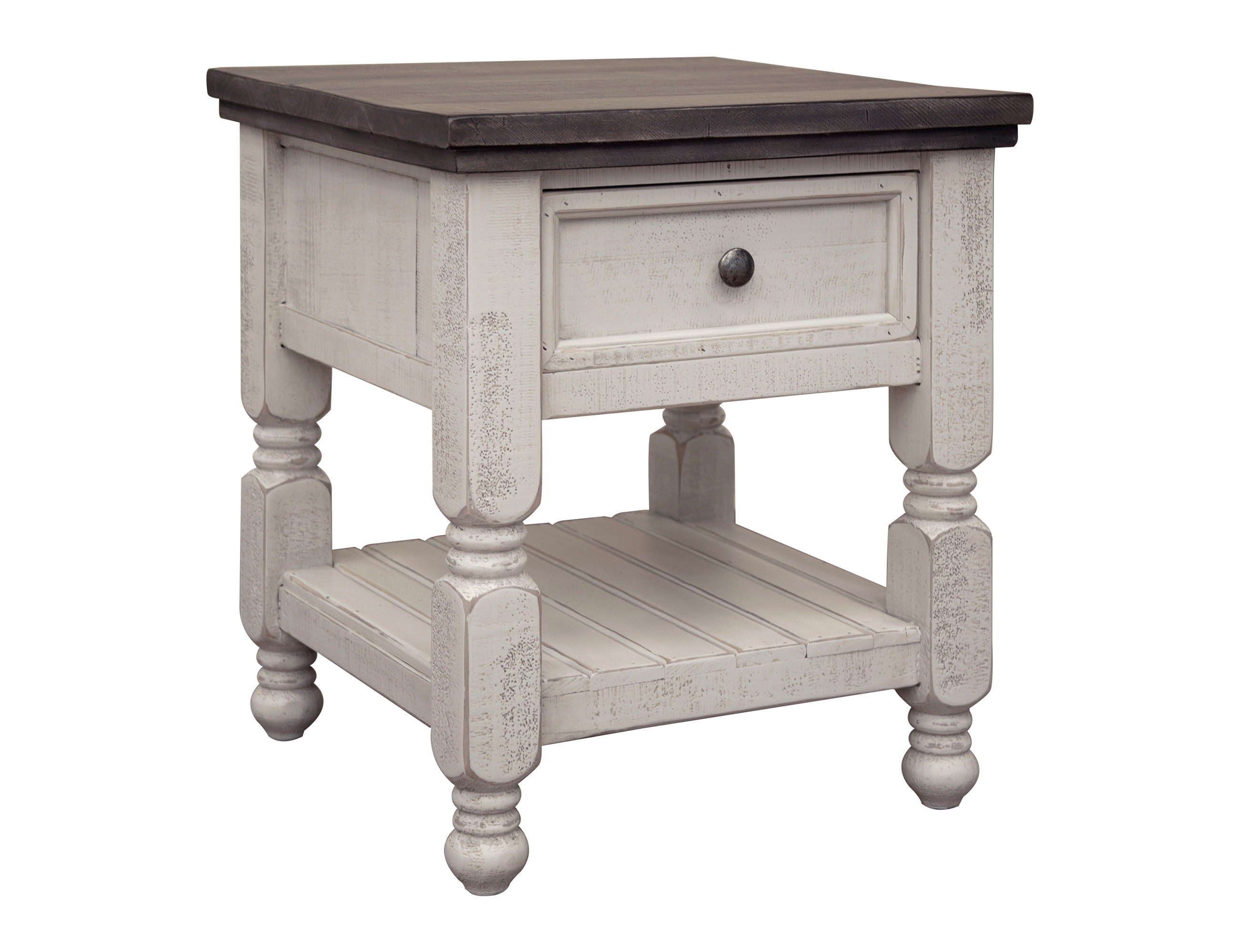 Stone End Table with 1 Drawer and Slatted Shelf