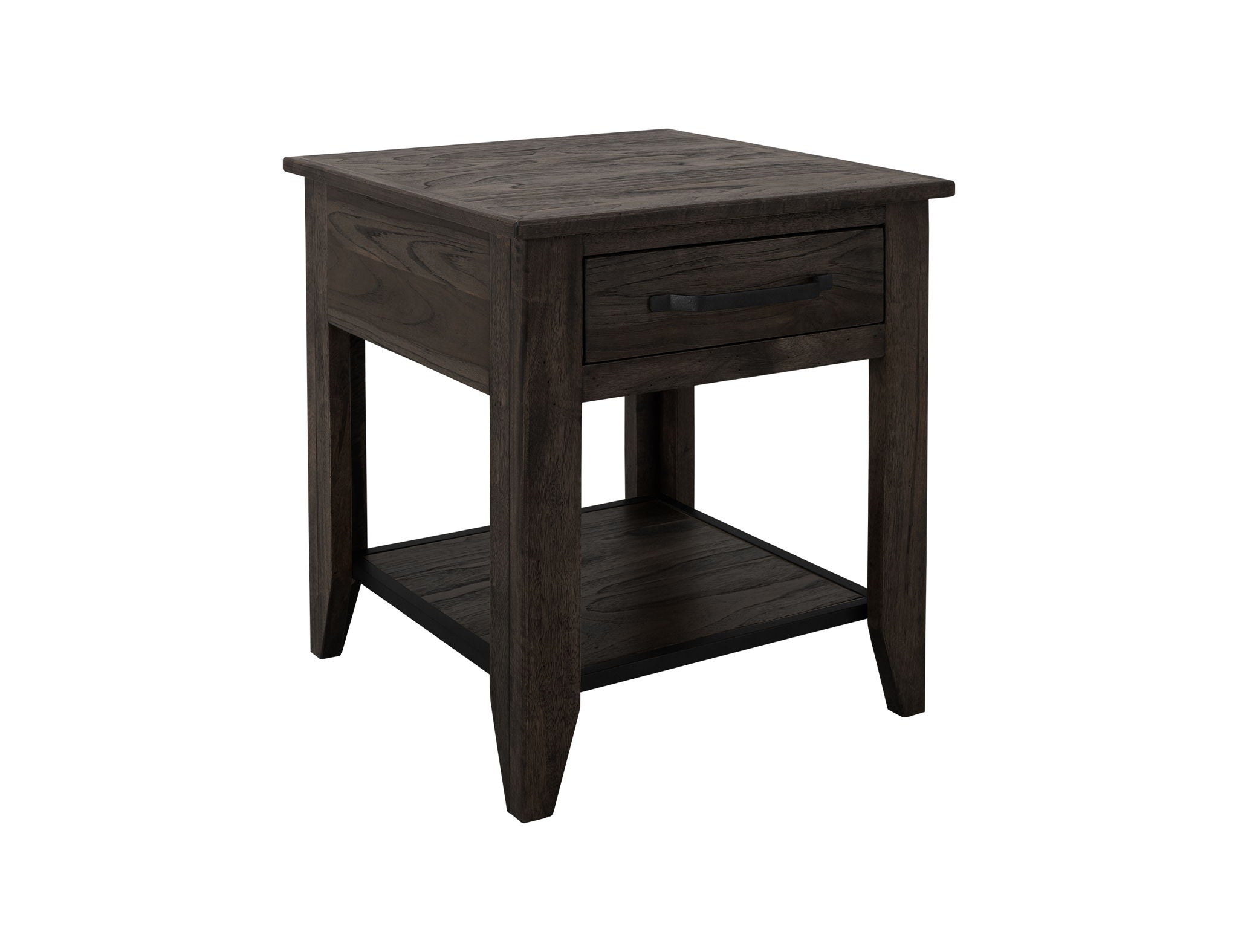 Teak End Table Oil Black – 1 Drawer & 1 Shelf Side Table