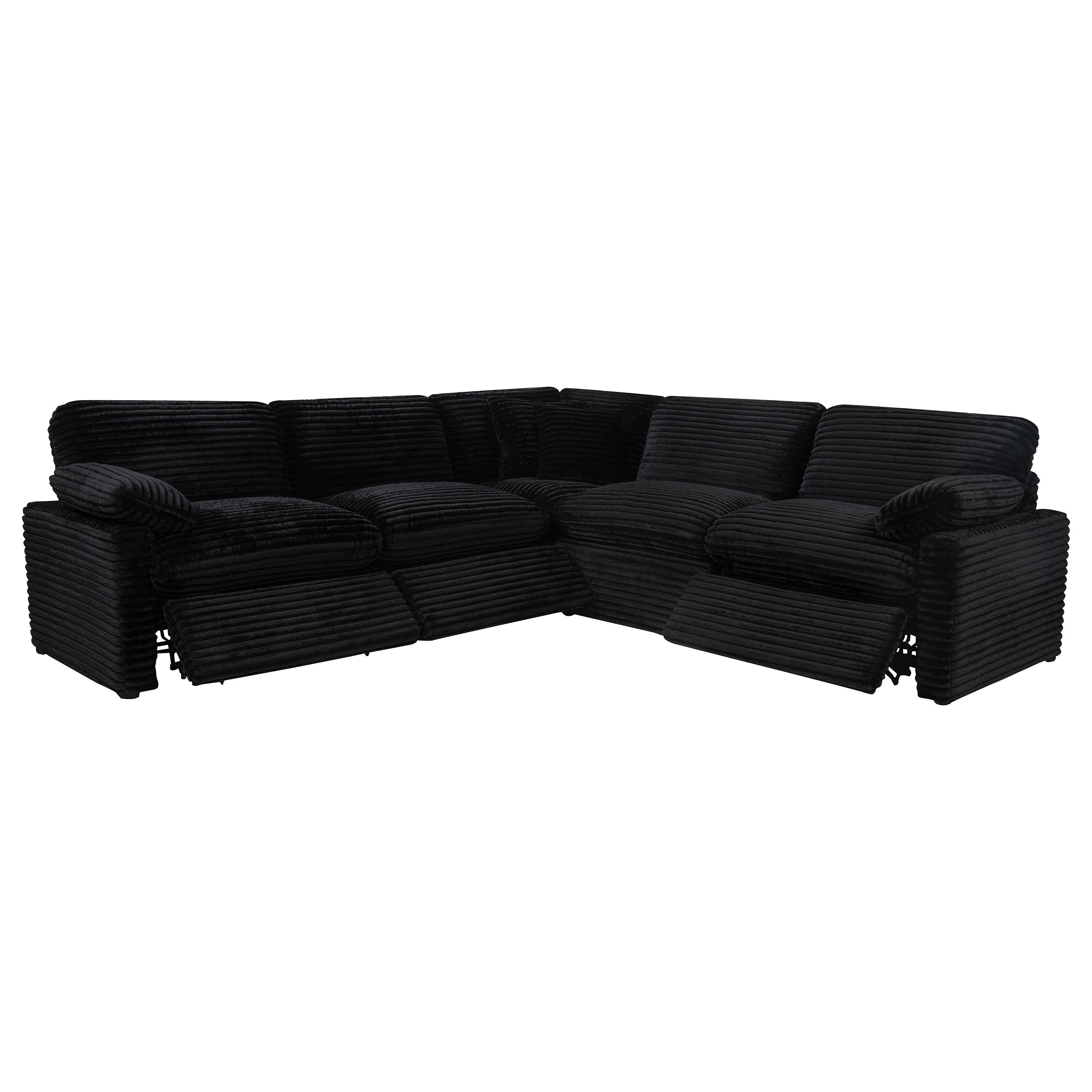 Collins Contemporary Modular Power Reclining Sectional Sofa in Black Corduroy Fabric
