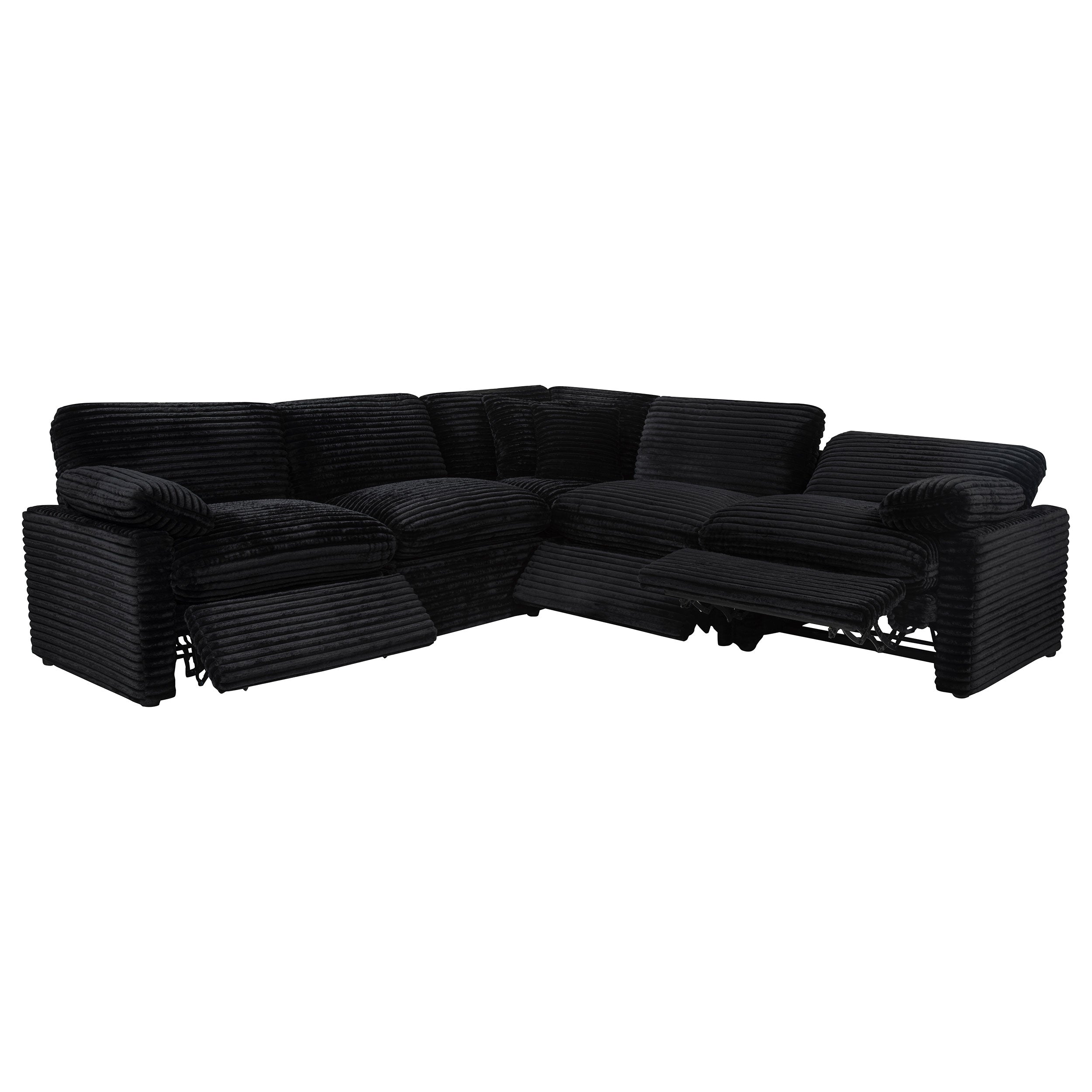 Collins Contemporary Modular Power Reclining Sectional Sofa in Black Corduroy Fabric