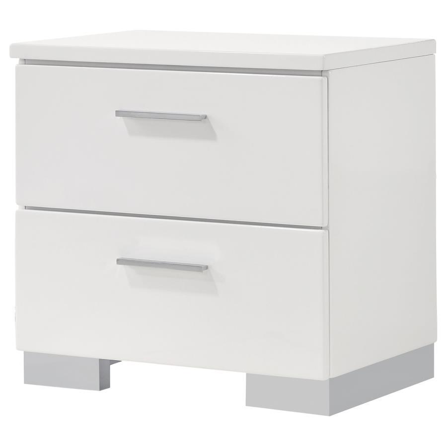 Felicity White High Gloss 2-Drawer Nightstand