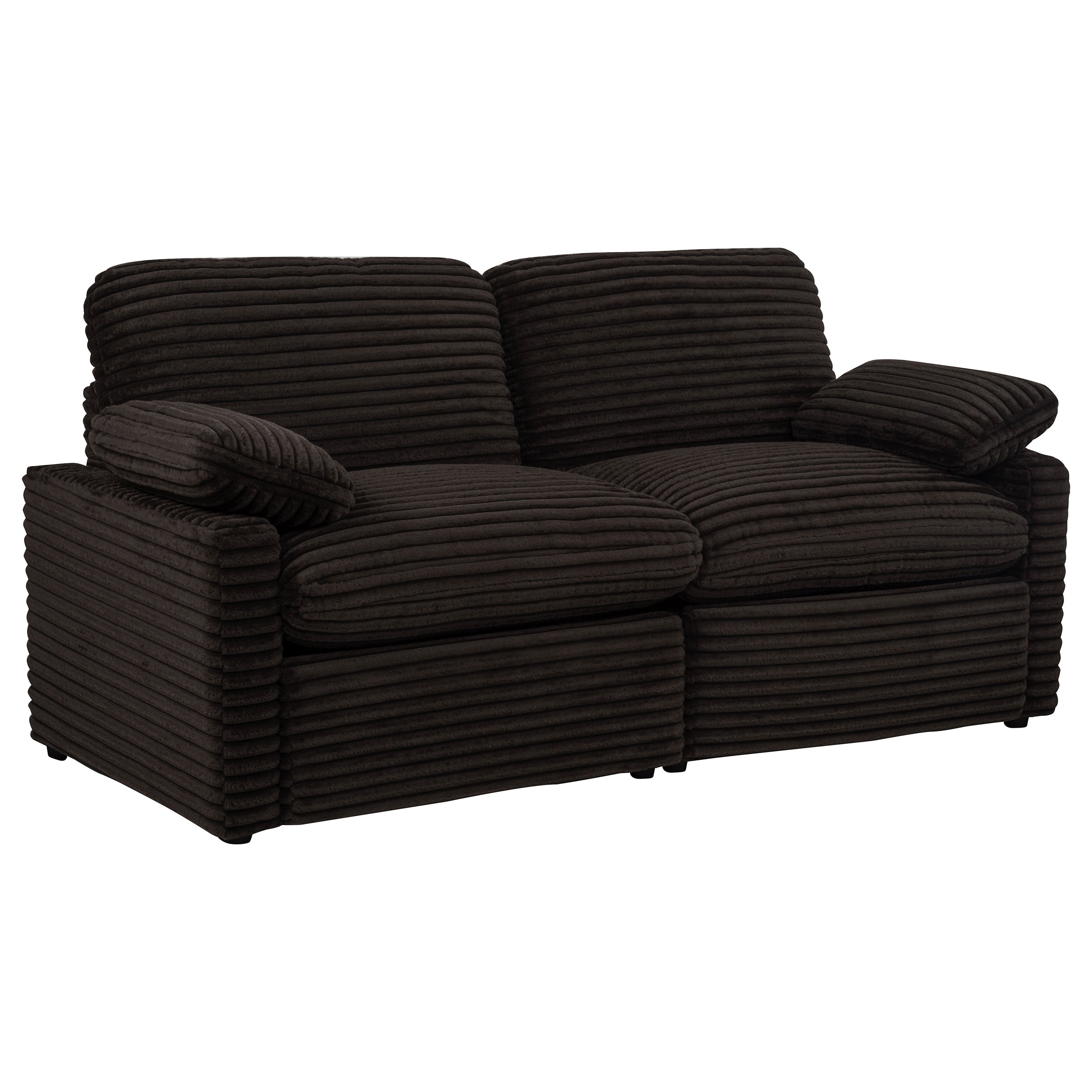 Collins Contemporary Modular Power Reclining Loveseat in Chocolate Brown Corduroy Fabric