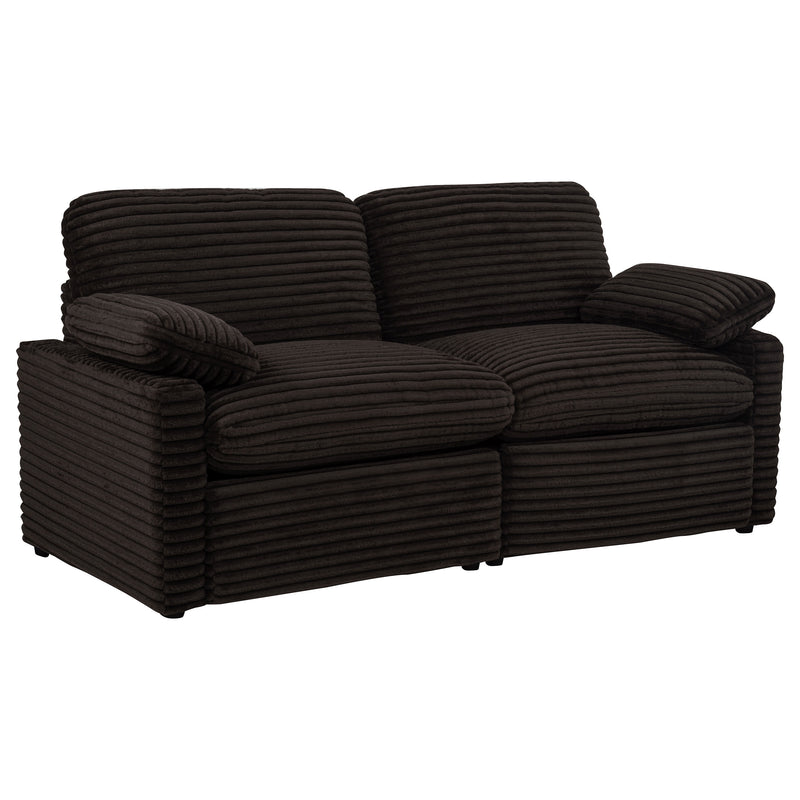 Collins Contemporary Modular Power Reclining Loveseat in Chocolate Brown Corduroy Fabric