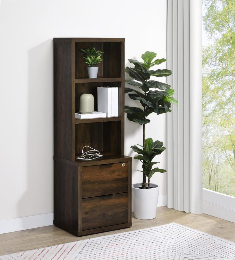 3-Shelf Bookcase with USB Charging Ports & Lockable Drawer