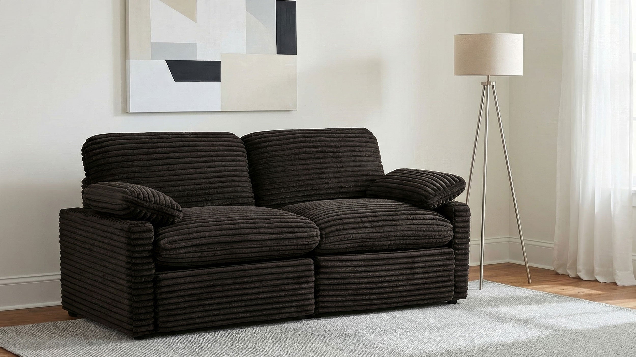 Collins Contemporary Modular Power Reclining Loveseat in Chocolate Brown Corduroy Fabric