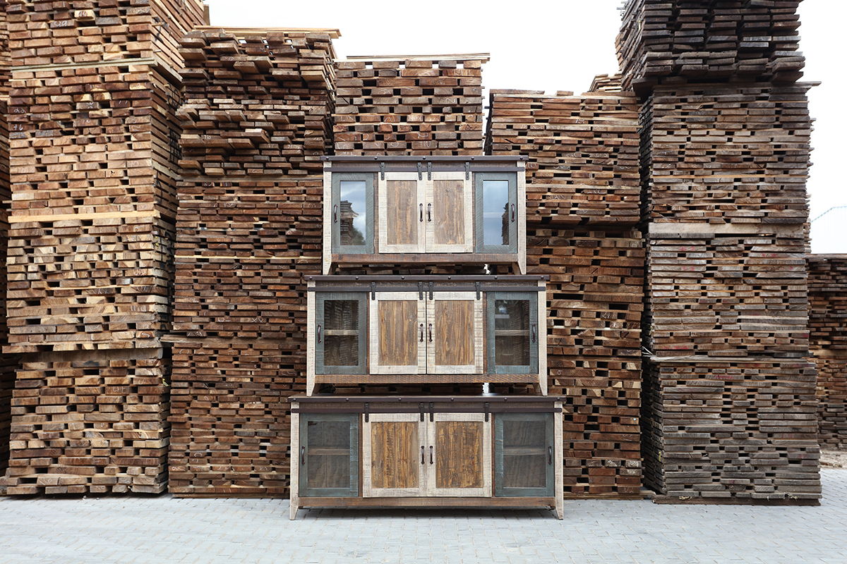 Antique TV Stand with 2 Glass Doors & 2 Sliding Doors