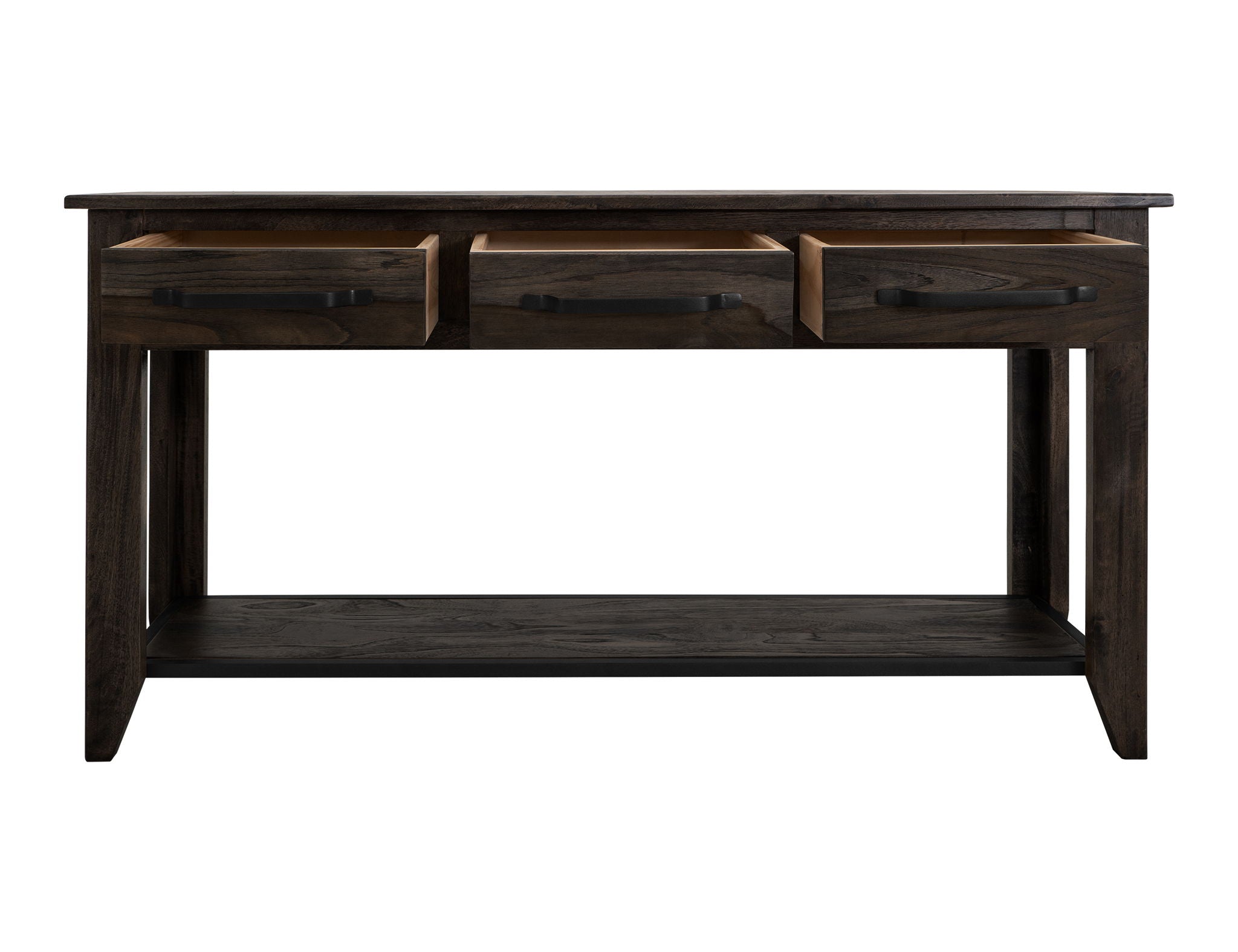 Teak Sofa Table 3 Drawer & 1 Shelf Oil Black