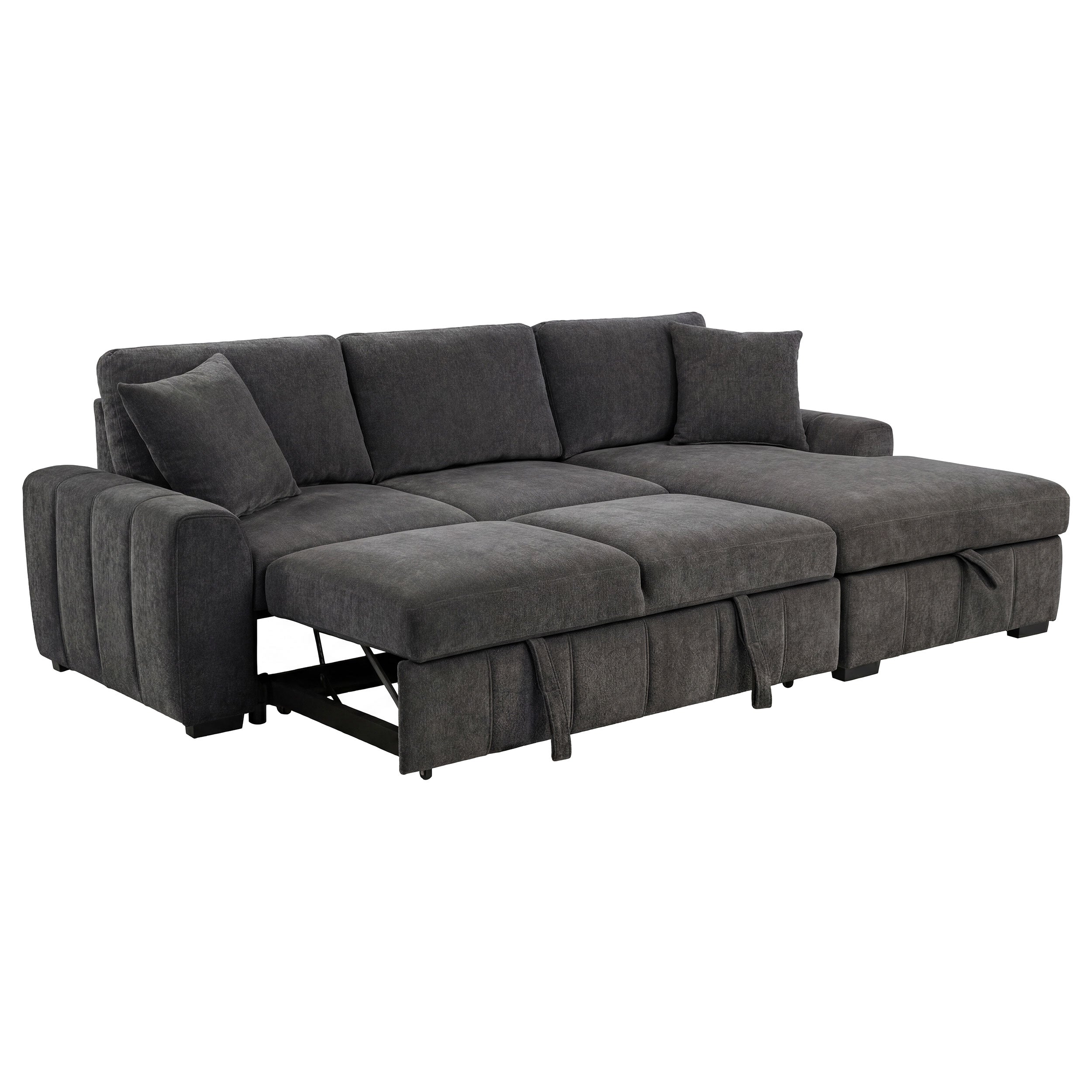 Pastrana Upholstered Sleeper Sectional Sofa – Charcoal Gray, RAF Chaise