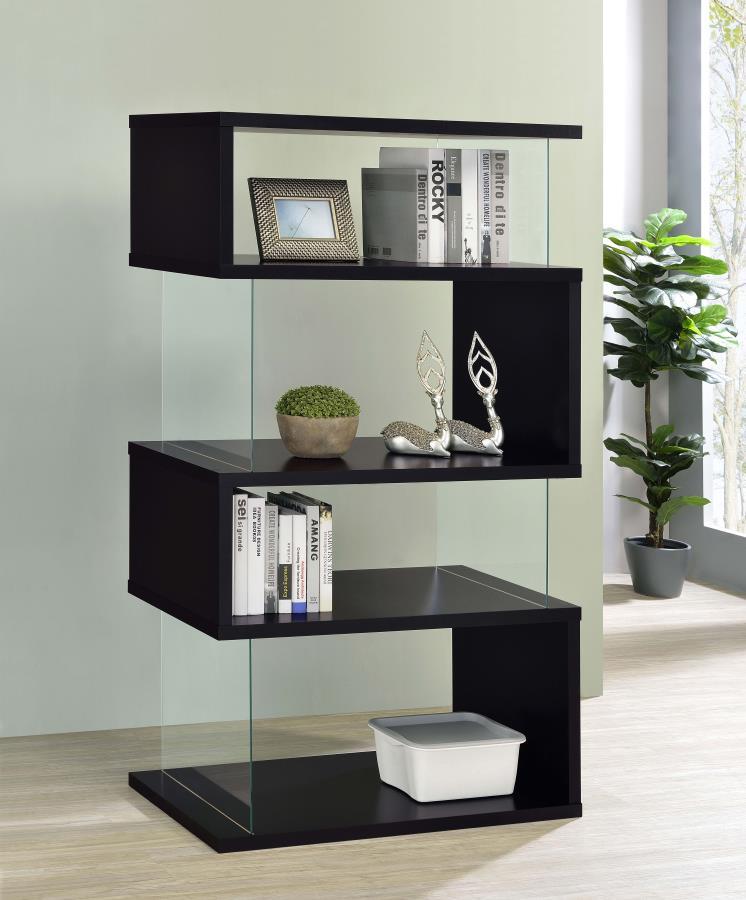 Emelle 4-Shelf Glass Panel Bookshelf