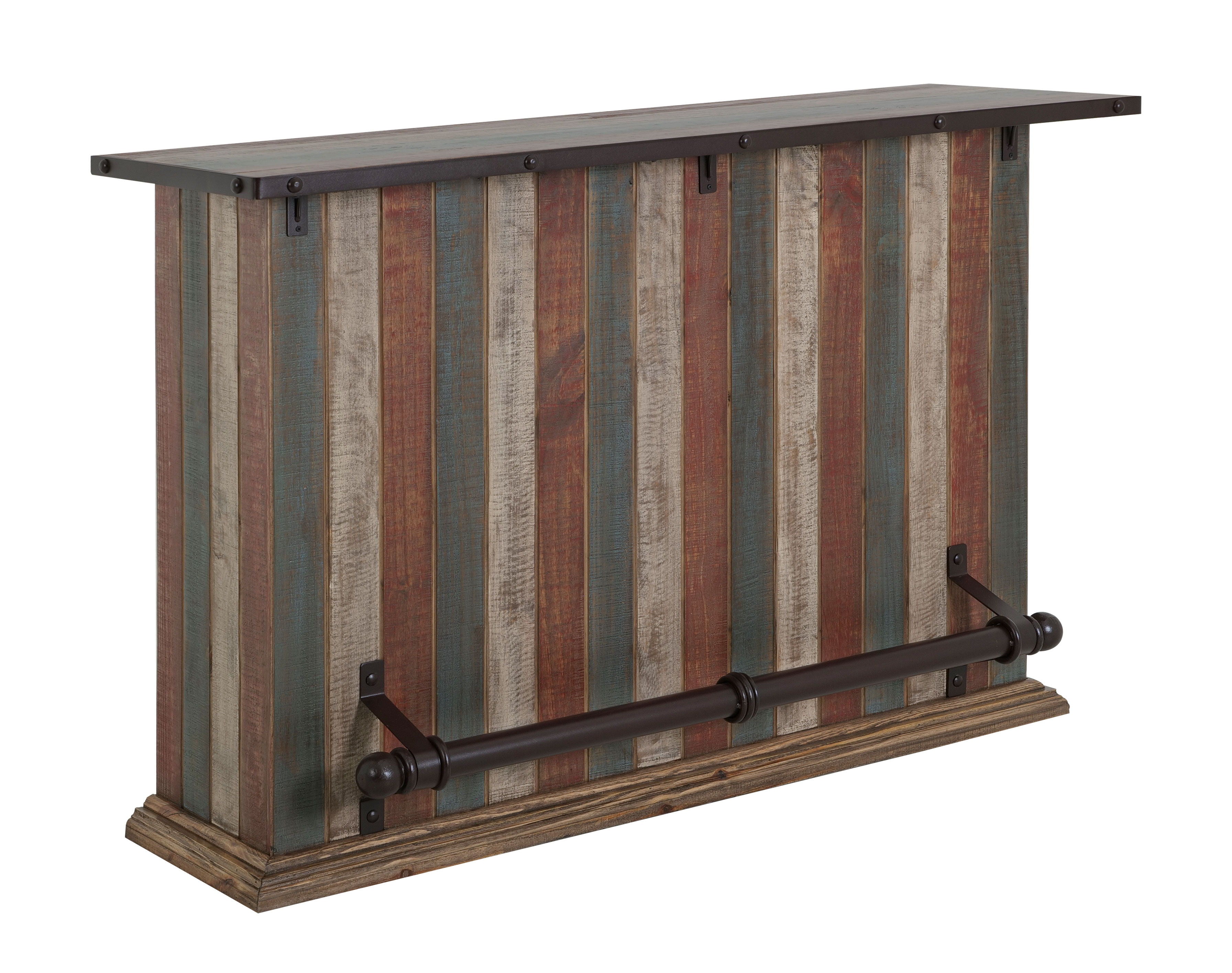 Antique Multicolor Rustic Pine Wood Bar