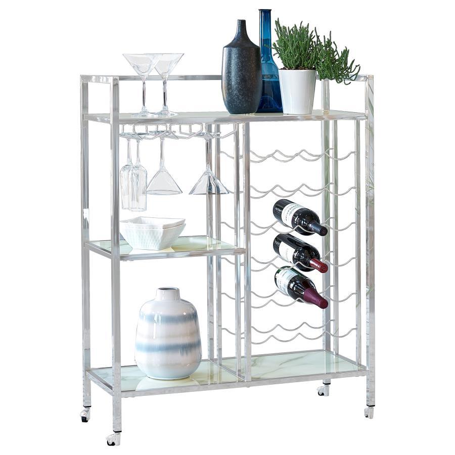 Derion 3-Tier Rectangular Glass Shelf Metal Bar Cart