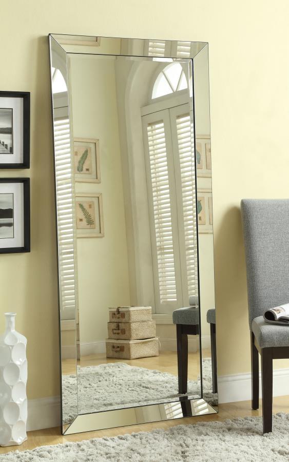 Full Length Floor or Wall Mirror with Beveled Silver Frame