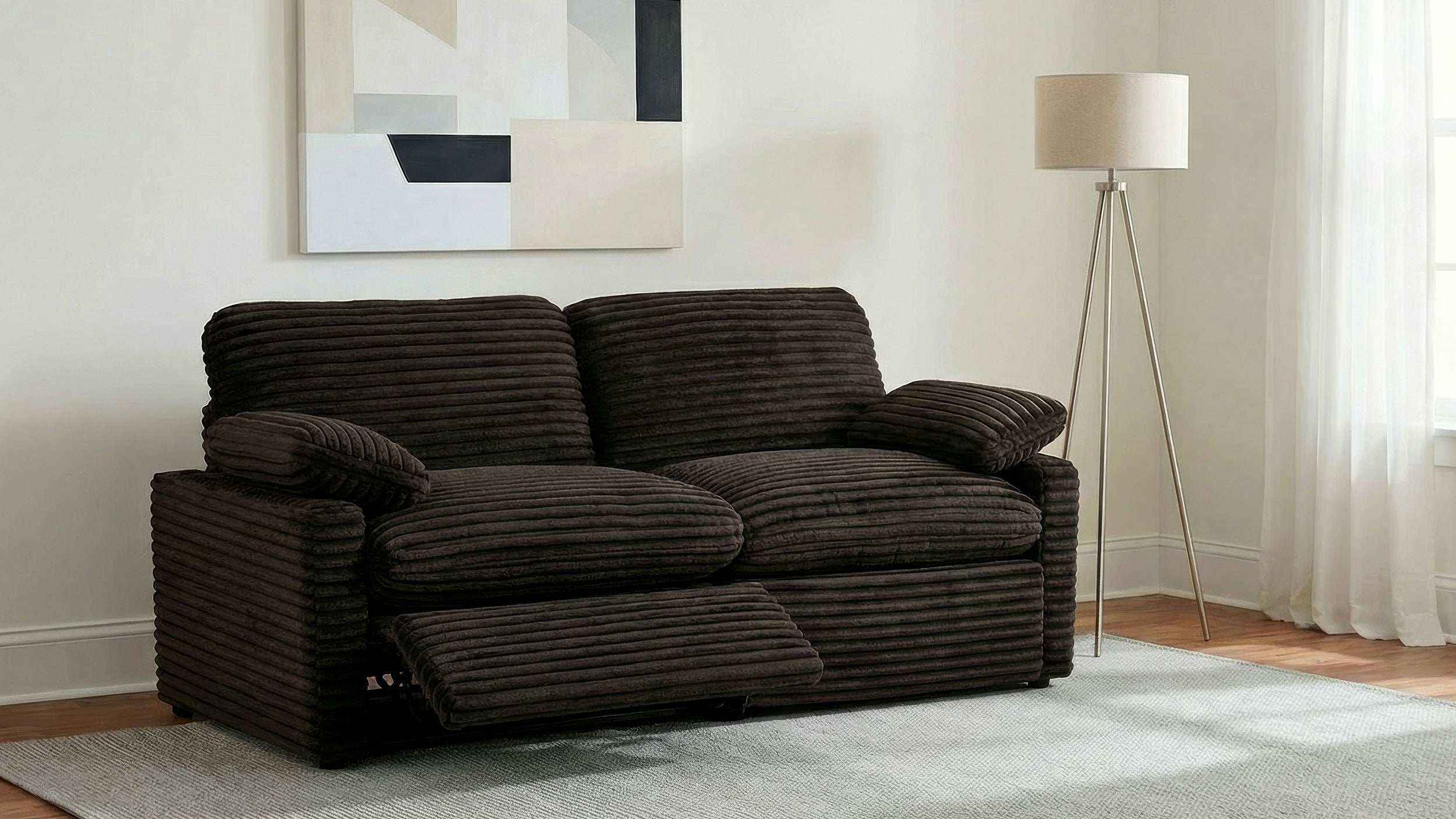 Collins Contemporary Modular Power Reclining Loveseat in Chocolate Brown Corduroy Fabric