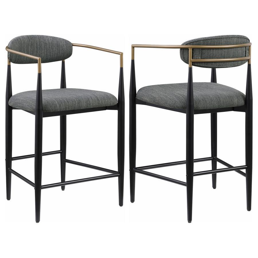 Set of 2 Green Upholstered Metal Counter Height Bar Stools