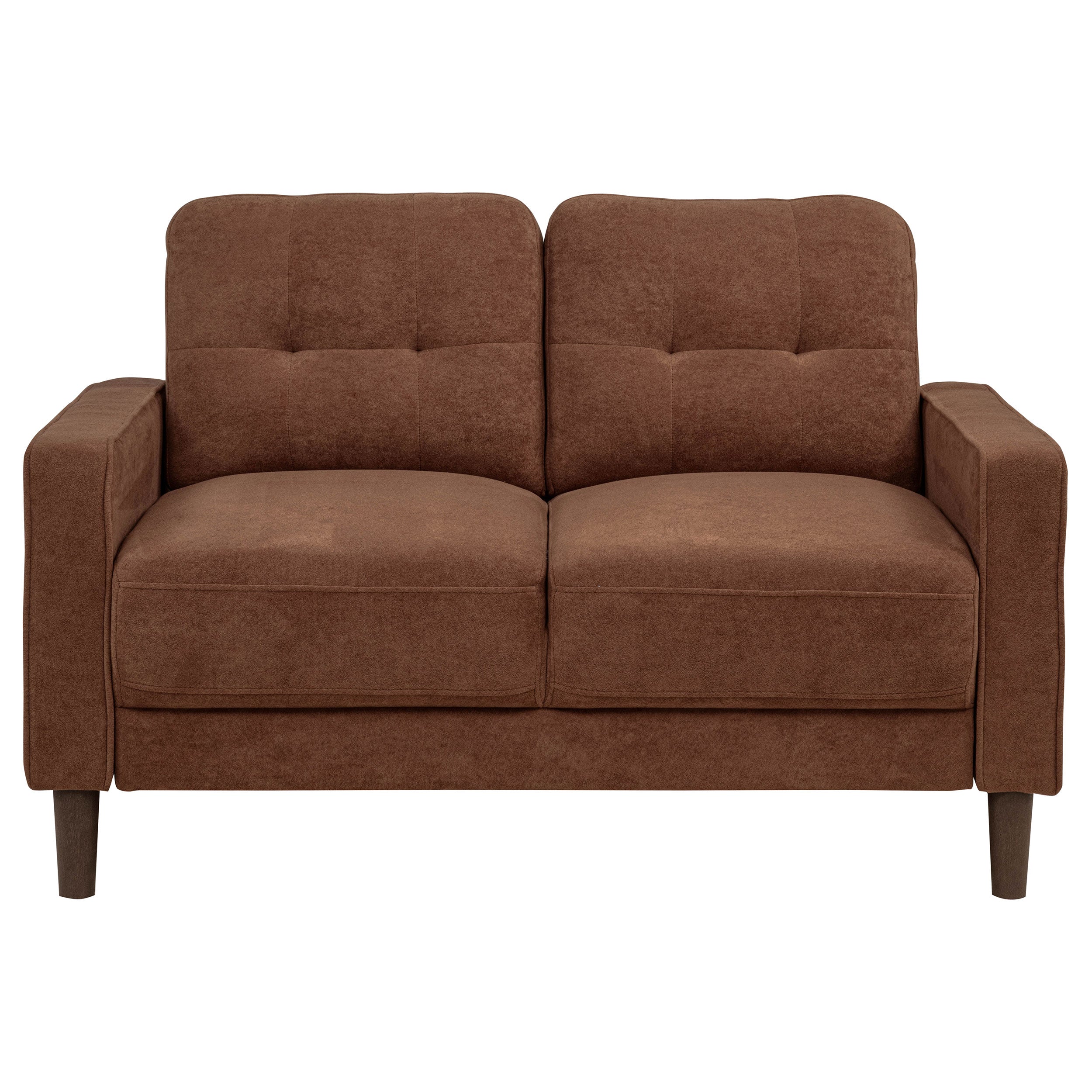 Bowen II Transitional Rust Brown Fabric Loveseat with Grid-Tufted Back Cushions