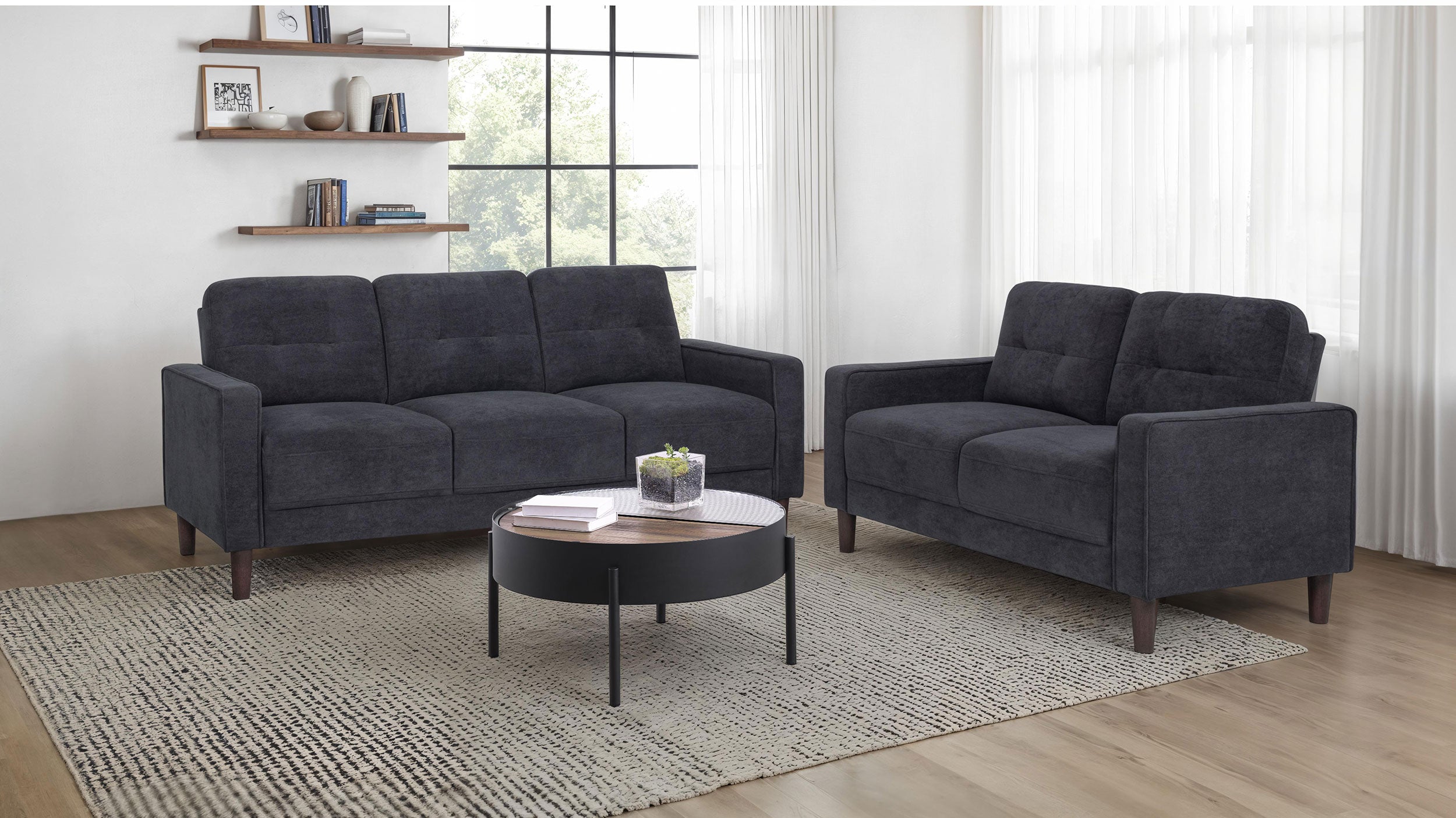 Bowen II Transitional Steel Grey Fabric 2-Piece Sofa and Loveseat Set