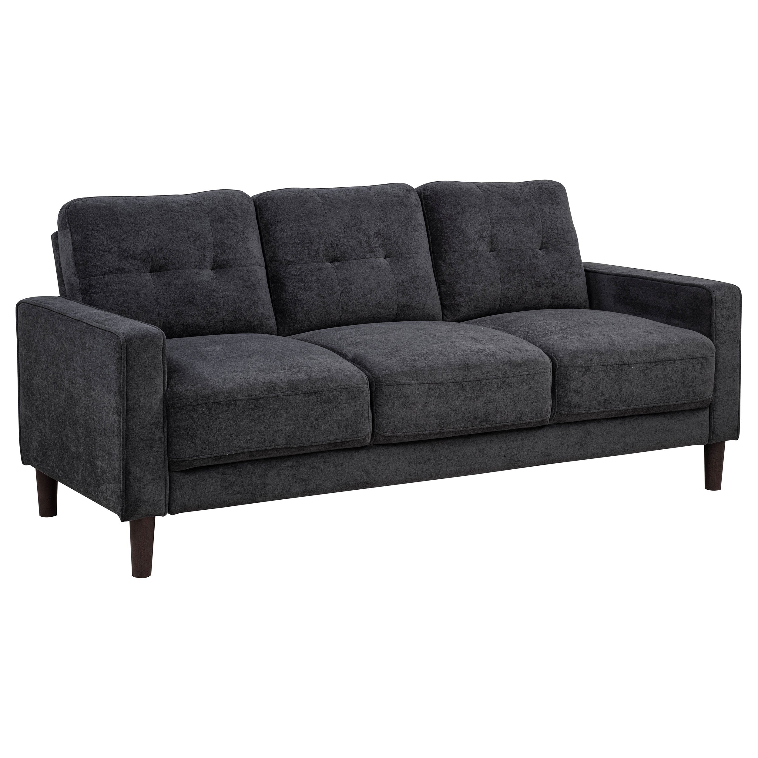 Bowen II Transitional Steel Grey Fabric Sofa with Grid-Tufted Cushions