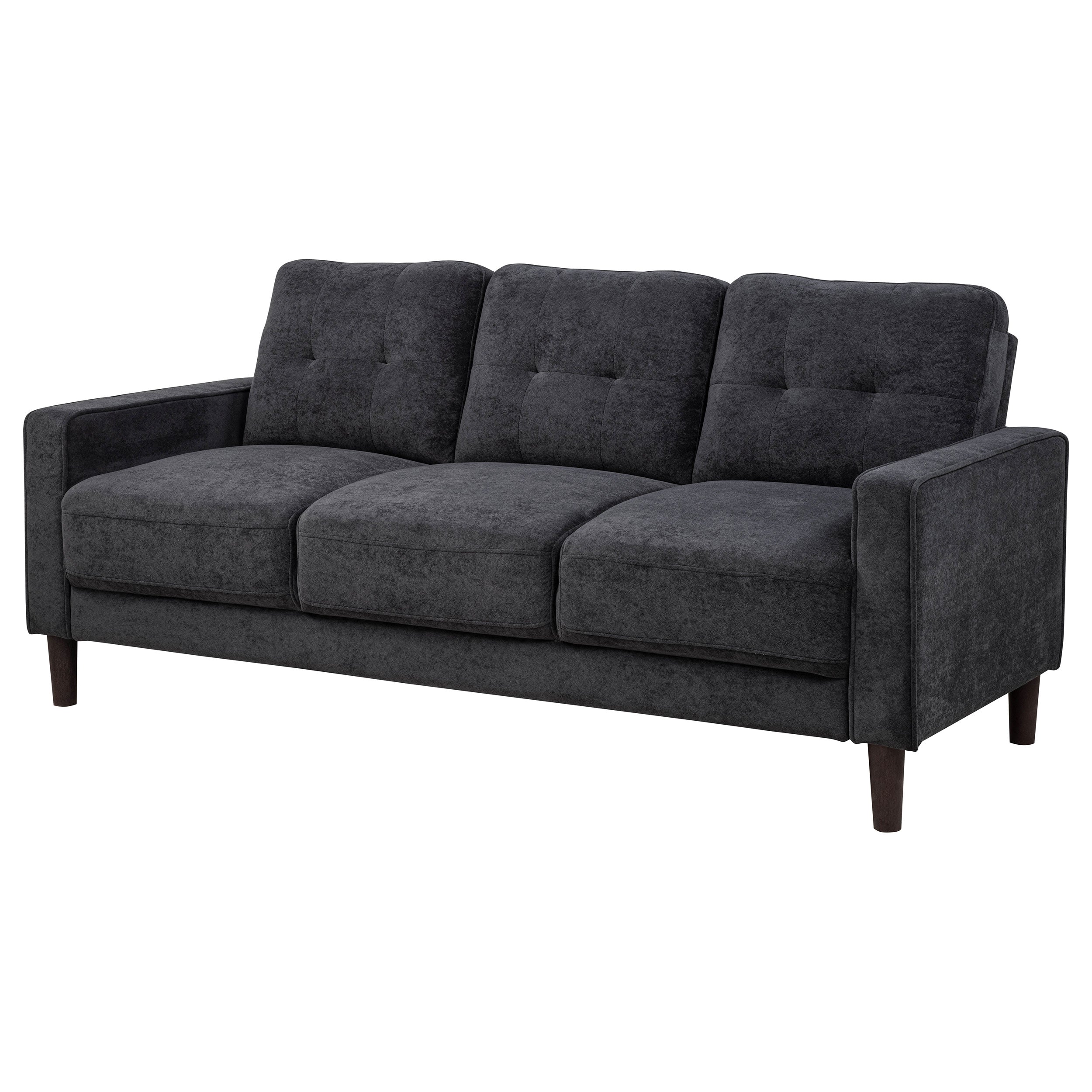 Bowen II Transitional Steel Grey Fabric Sofa with Grid-Tufted Cushions
