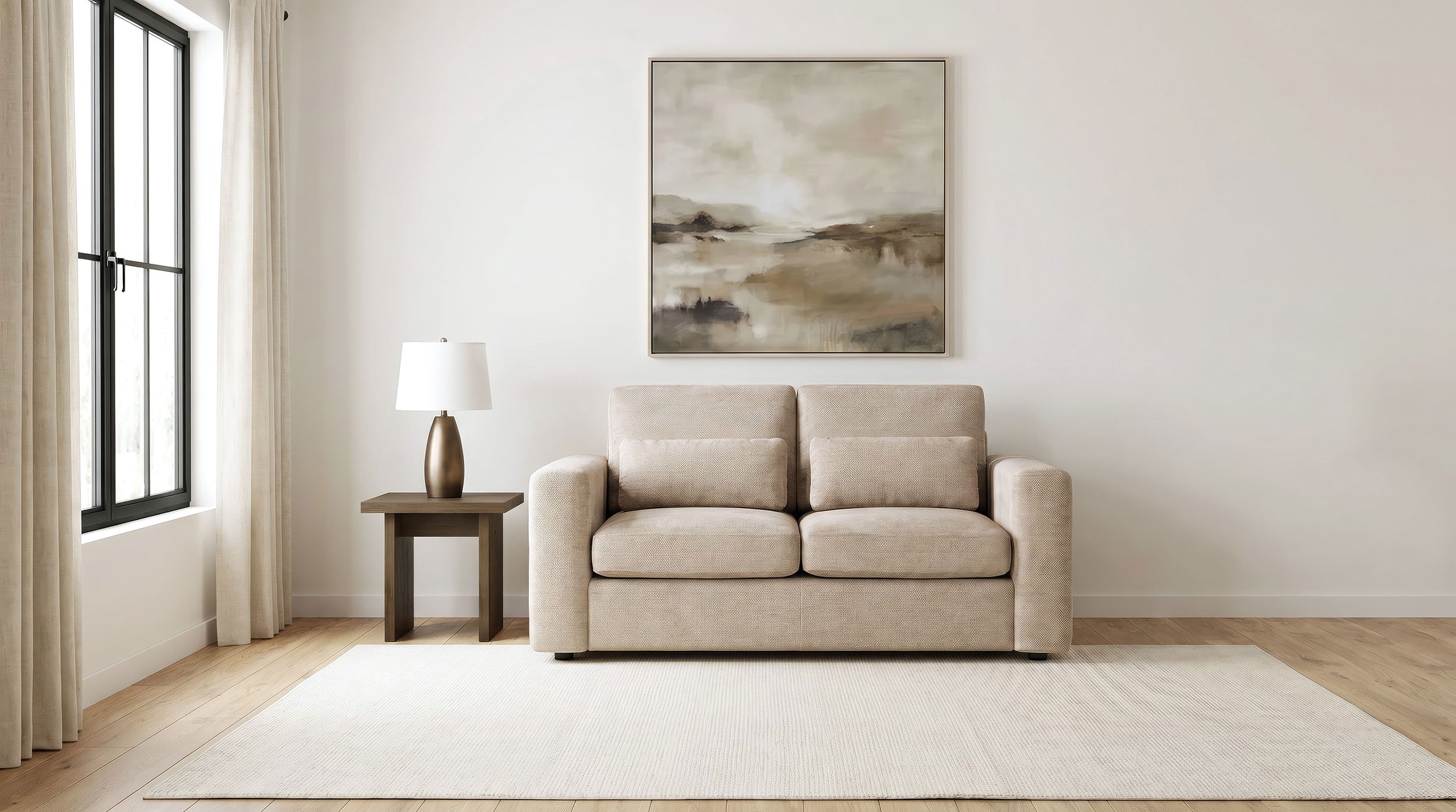 Amador Transitional Chenille Upholstered Track Arm Loveseat
