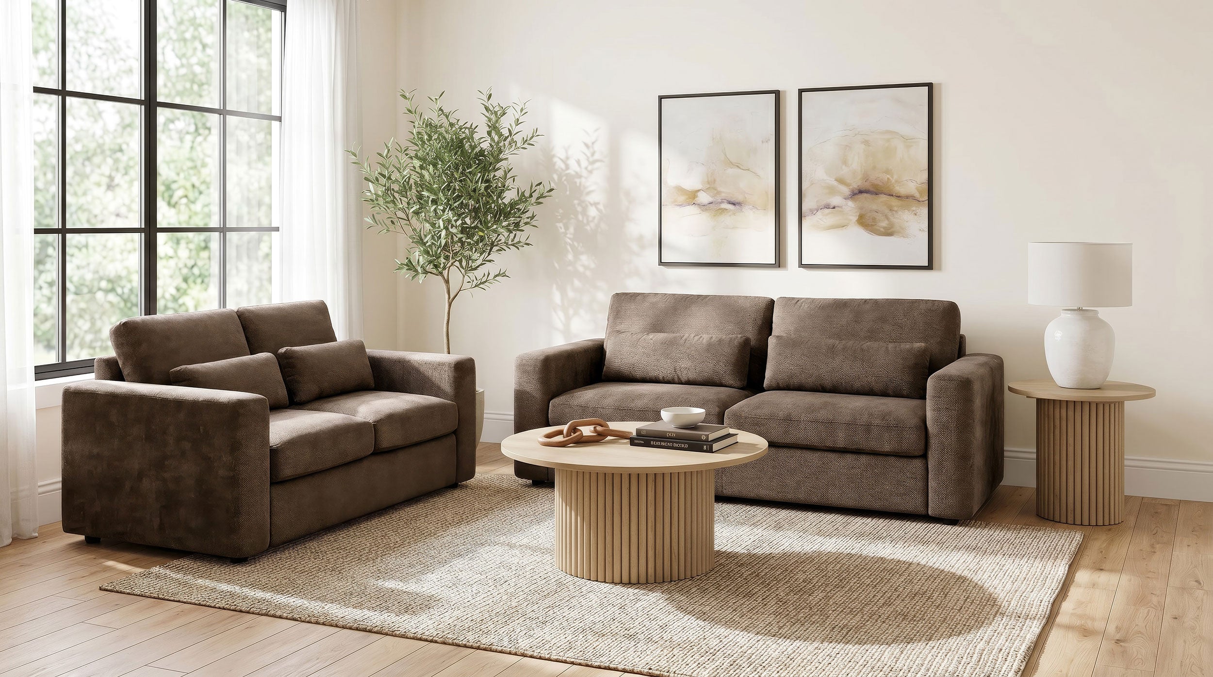 Amador Transitional Chocolate Chenille Upholstered 2-Piece Sofa and Loveseat Set